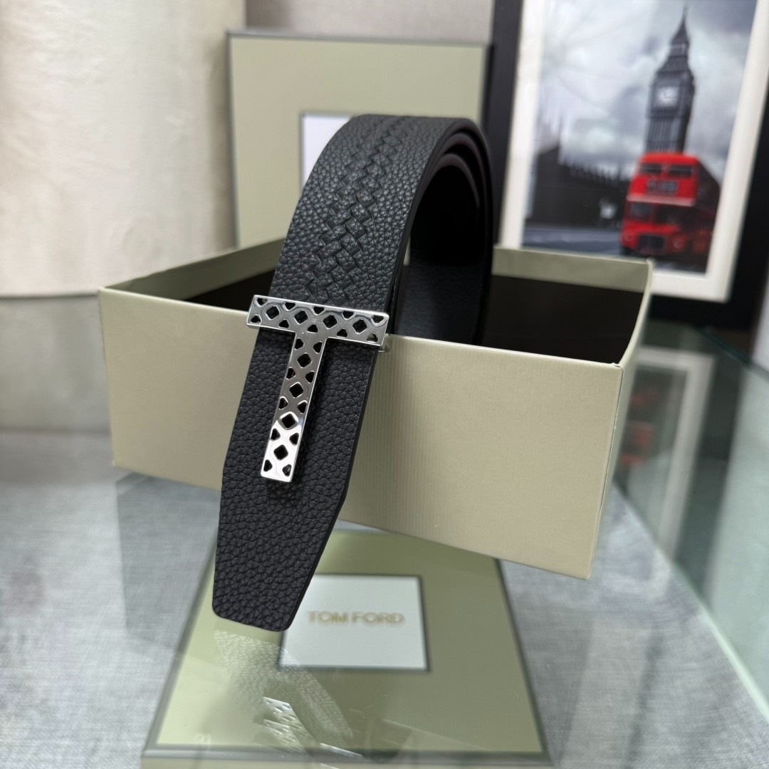 Authentic Tom Ford Reversible Leather T-Buckle Belt Luxury Designer Fashion