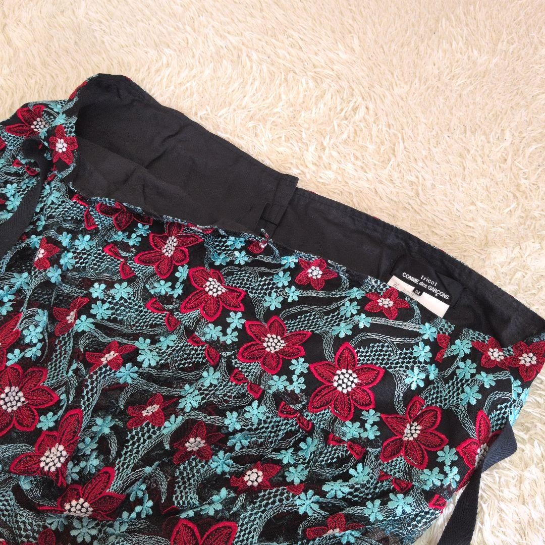 Tricot COMME des GARCONS AD2002 Floral Embroidered Wrap Skirt M