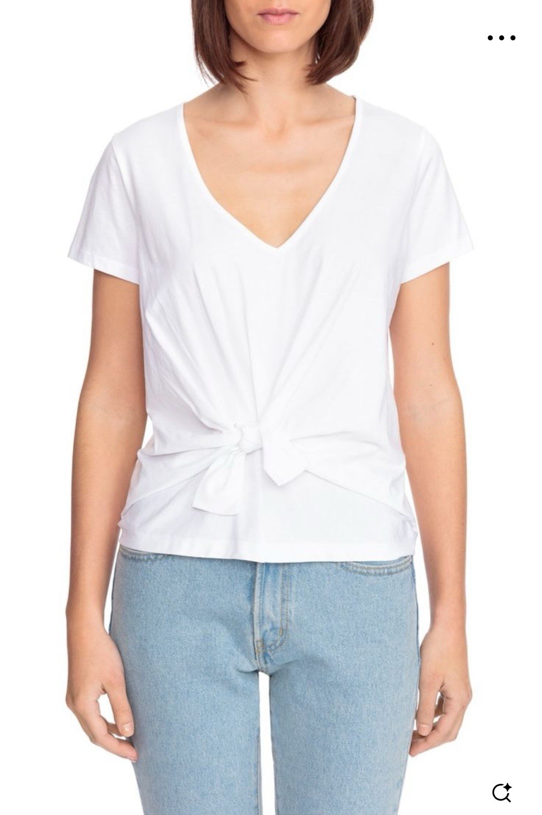NWT Sezane Domingo Tee Size L White Cotton Tie Front Short Sleeve Top
