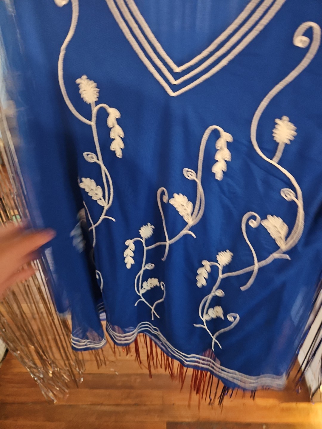 Alfani Blue tunic white embroidery sheer layered – NWT Size XL