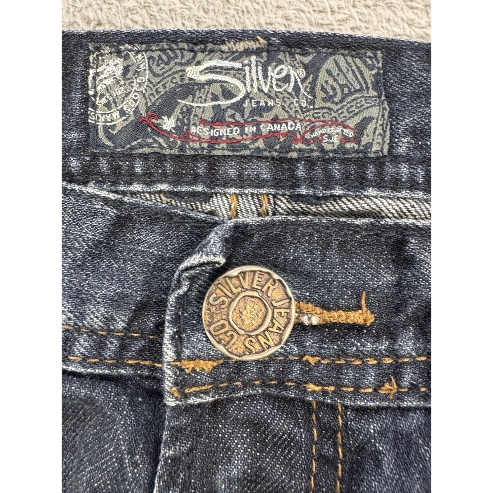 Silver Grayson Selvedge Jeans Men 33×34 Blue Straight Whisker Distress Denim