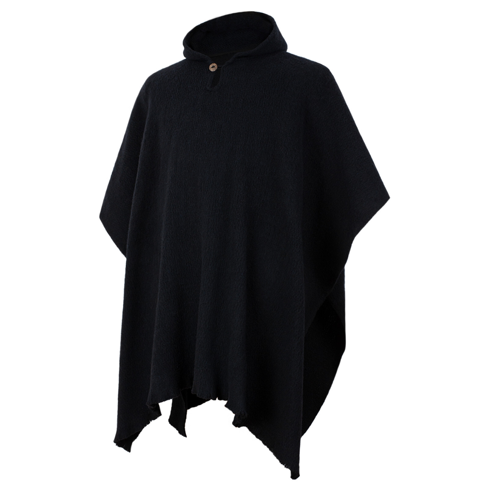 LLAMA WOOL MENS WOMANS UNISEX HOODED PONCHO ETHNIC TRIBAL BOHO SOLID BLACK S-XL