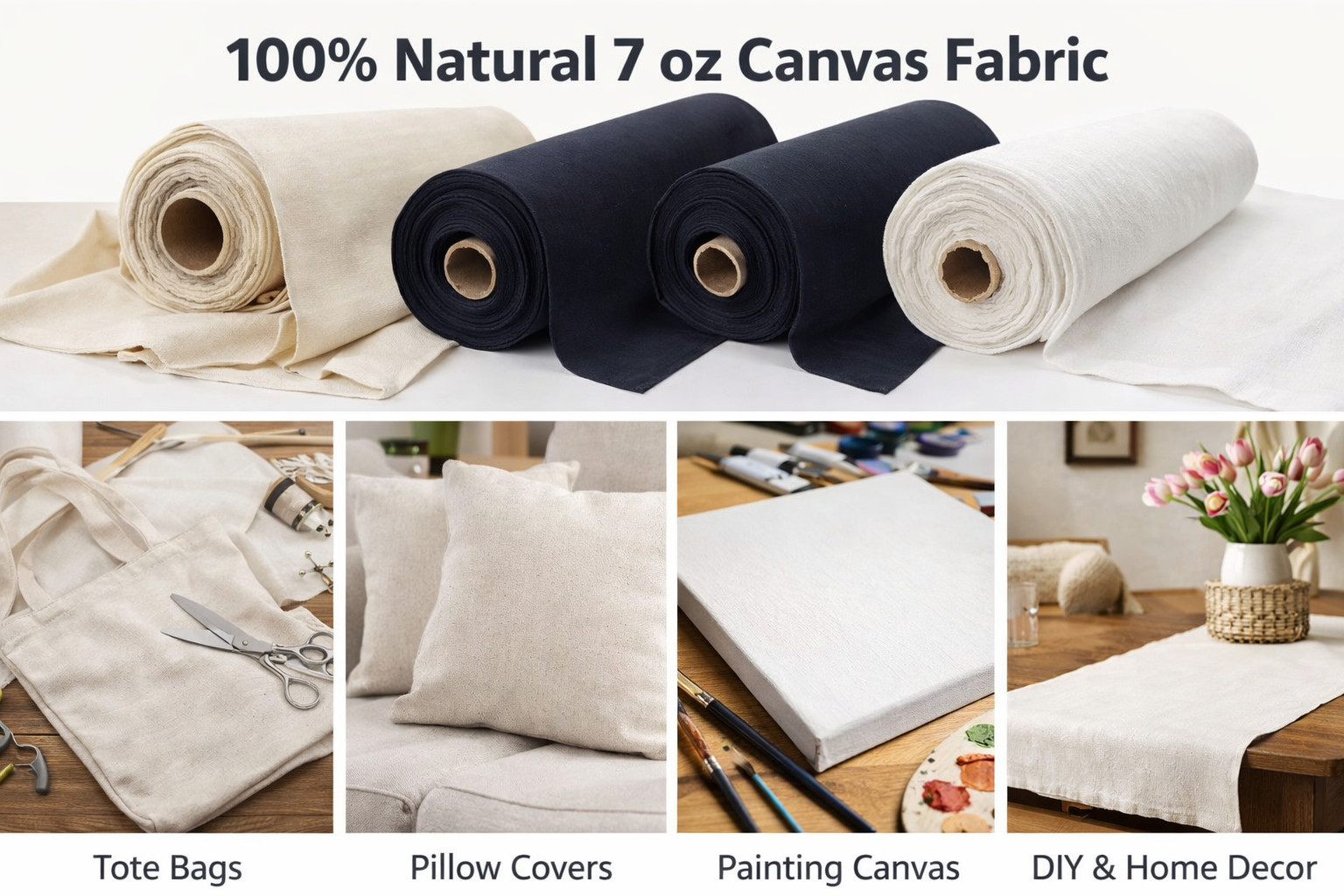 Cotton Duck Canvas Heavy Weight 7oz. 60 Inch Wide – Natural, Black, White Color