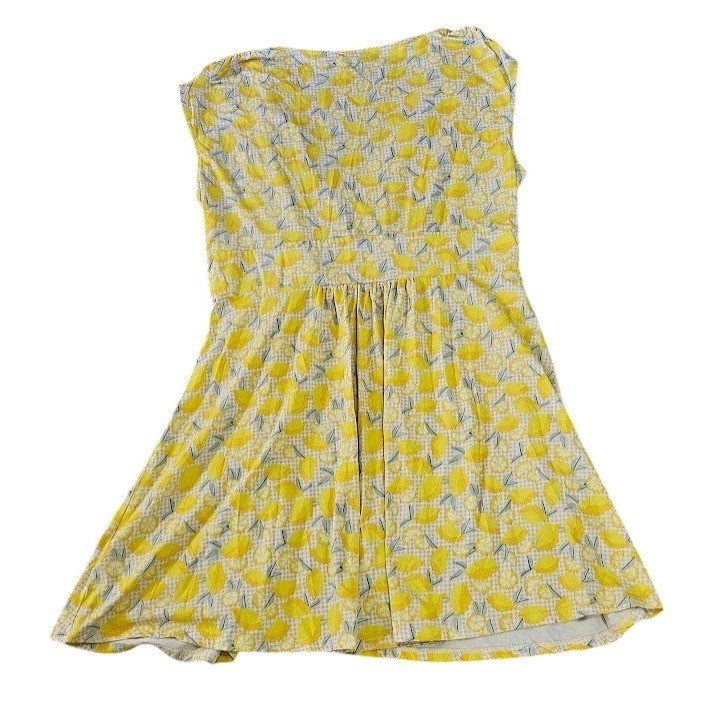 Lands End Twist Front Dress Women 2X Yellow Sleeveless Lemon Citrus Print