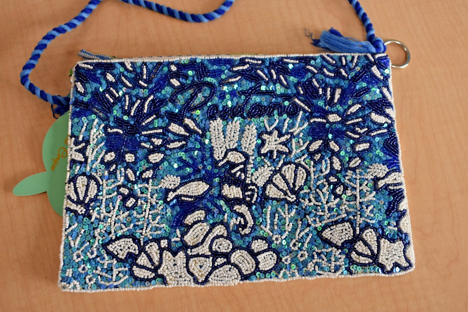 ANTICA SARTORIA 2026 BEADED PURSE AQUA & WHITE SHELLS & EVEN A SEAHORSE NWT