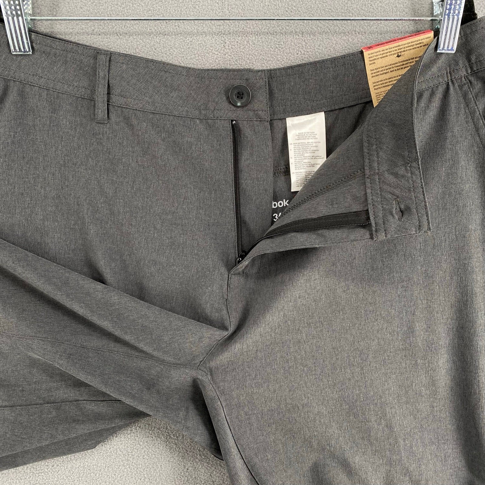 Reebok Hybrid Training Shorts Mens 36 Gray Speedwick Swim Outdoor Hiking Golf