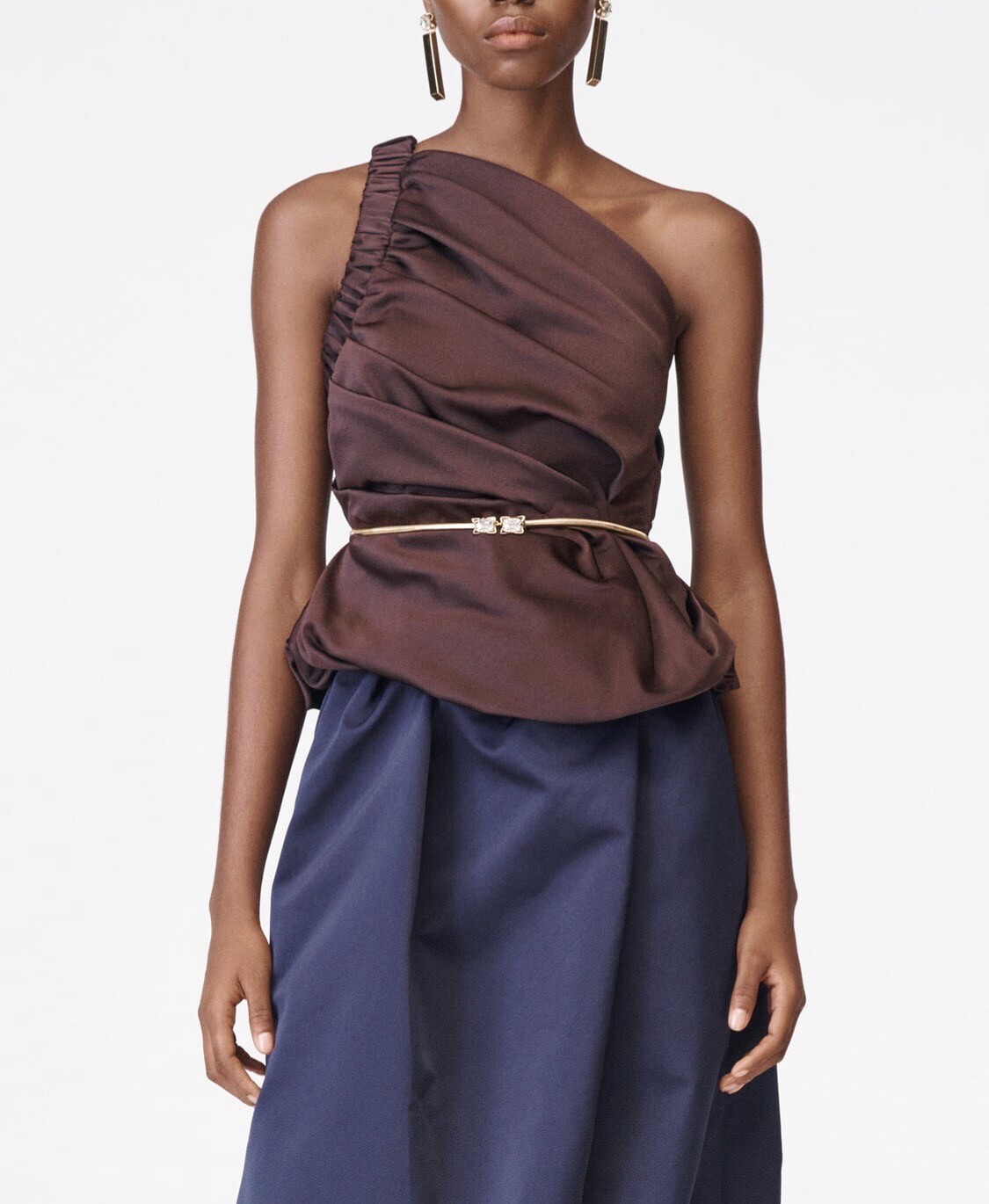 ZARA One Sleeve Asymmetric Top Blouse Size S Brown Limited Edition