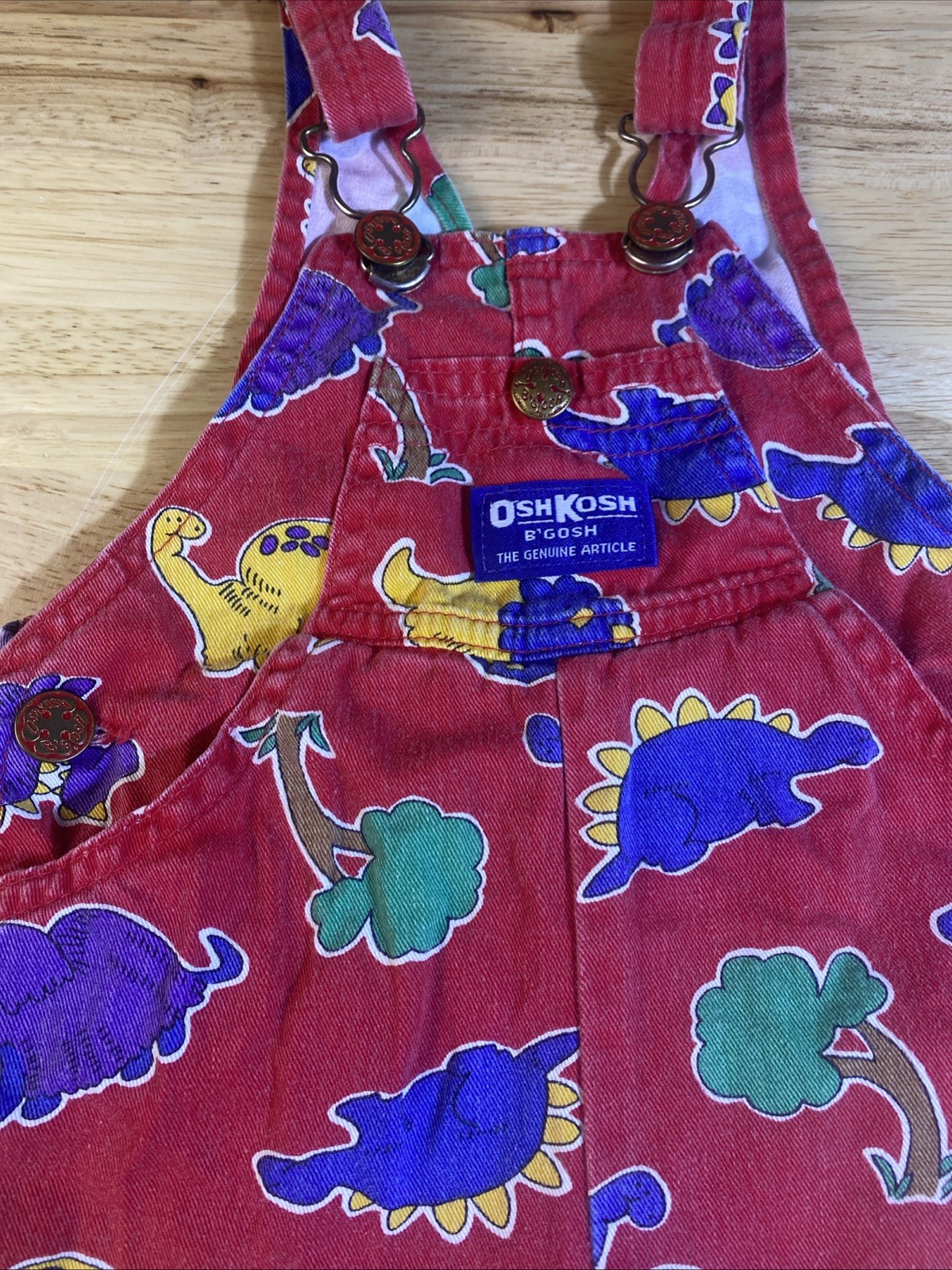 VTG Oshkosh B’Gosh Vestback Red Dinosaur Overalls SZ 18M Paper Tag USA
