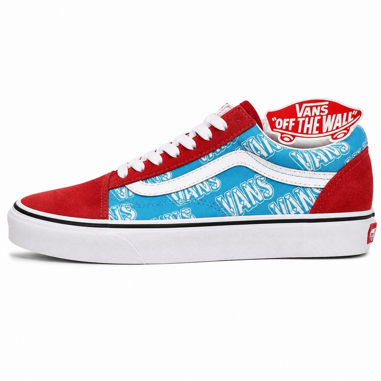 VANS Old Skool Low Top Lace-Up Sneaker Suede Upper Logo Red Blue White