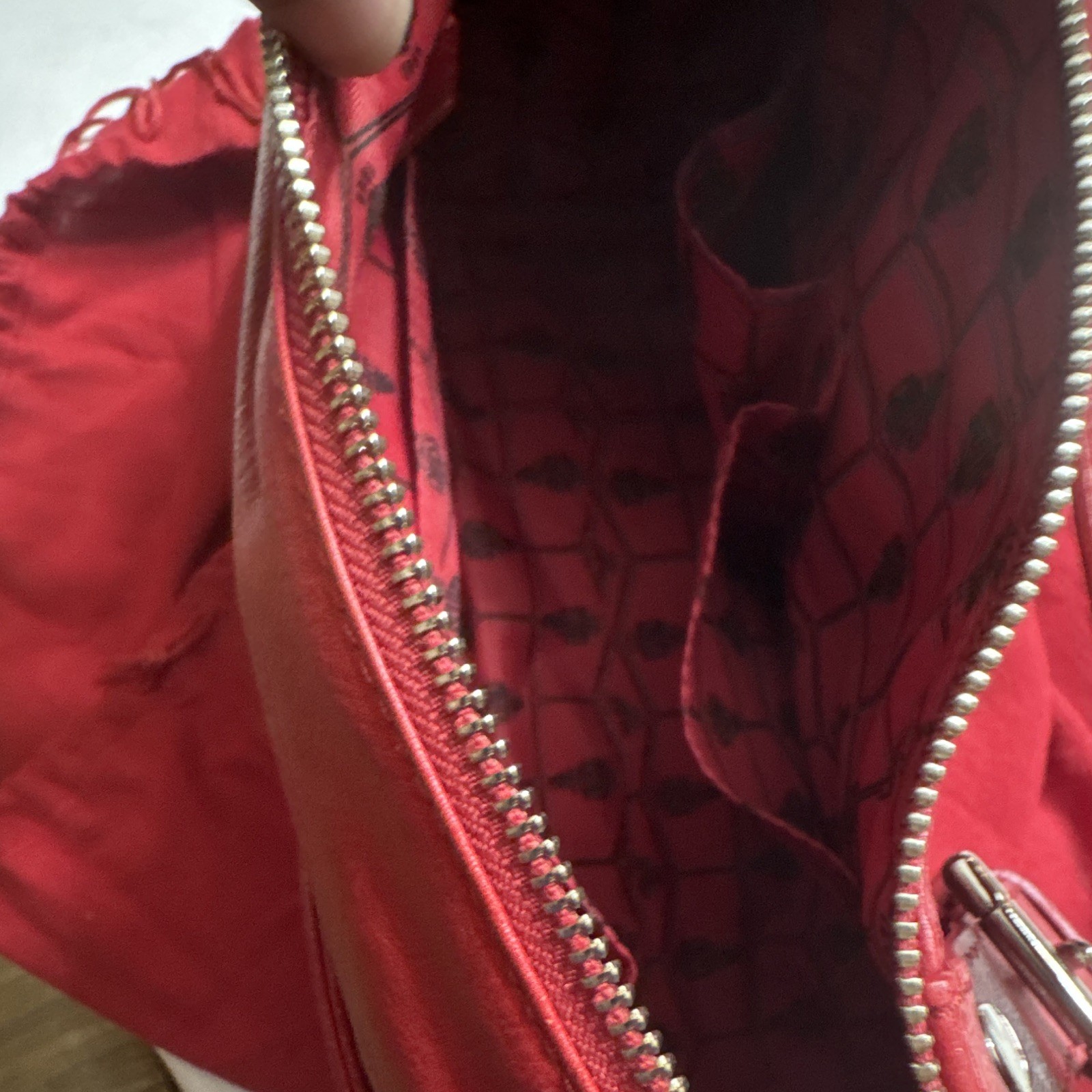 Mark Cross Women’s Red Handbag with Zipper, Buckle Accent, Dust Bag