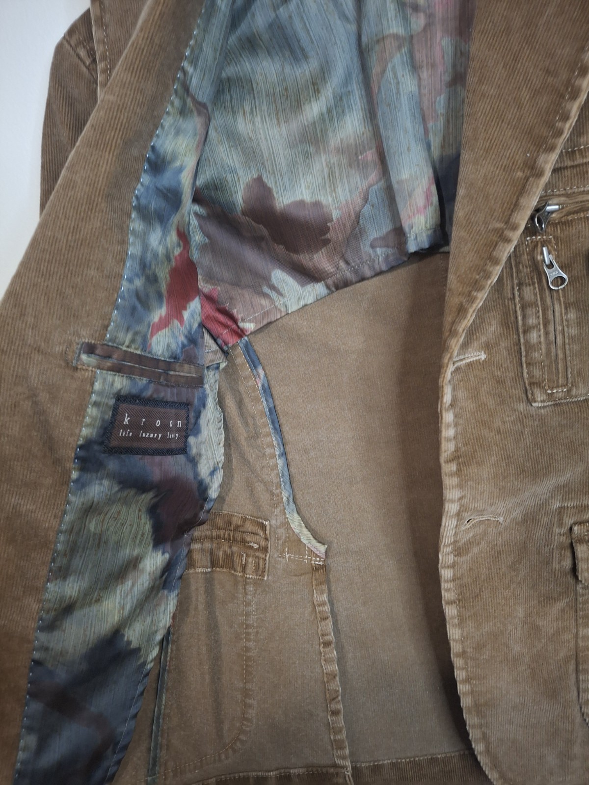 Kroon Ne-Yo Corduroy Blazer Jacket Khaki 100% Cotton NWT Size 8R Utility Pockets