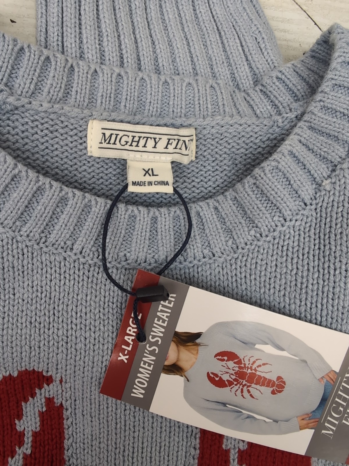 Wmns Mighty Fine Midweight Crew Neck Easy Fit Americana Sweater Lobster Sz XL