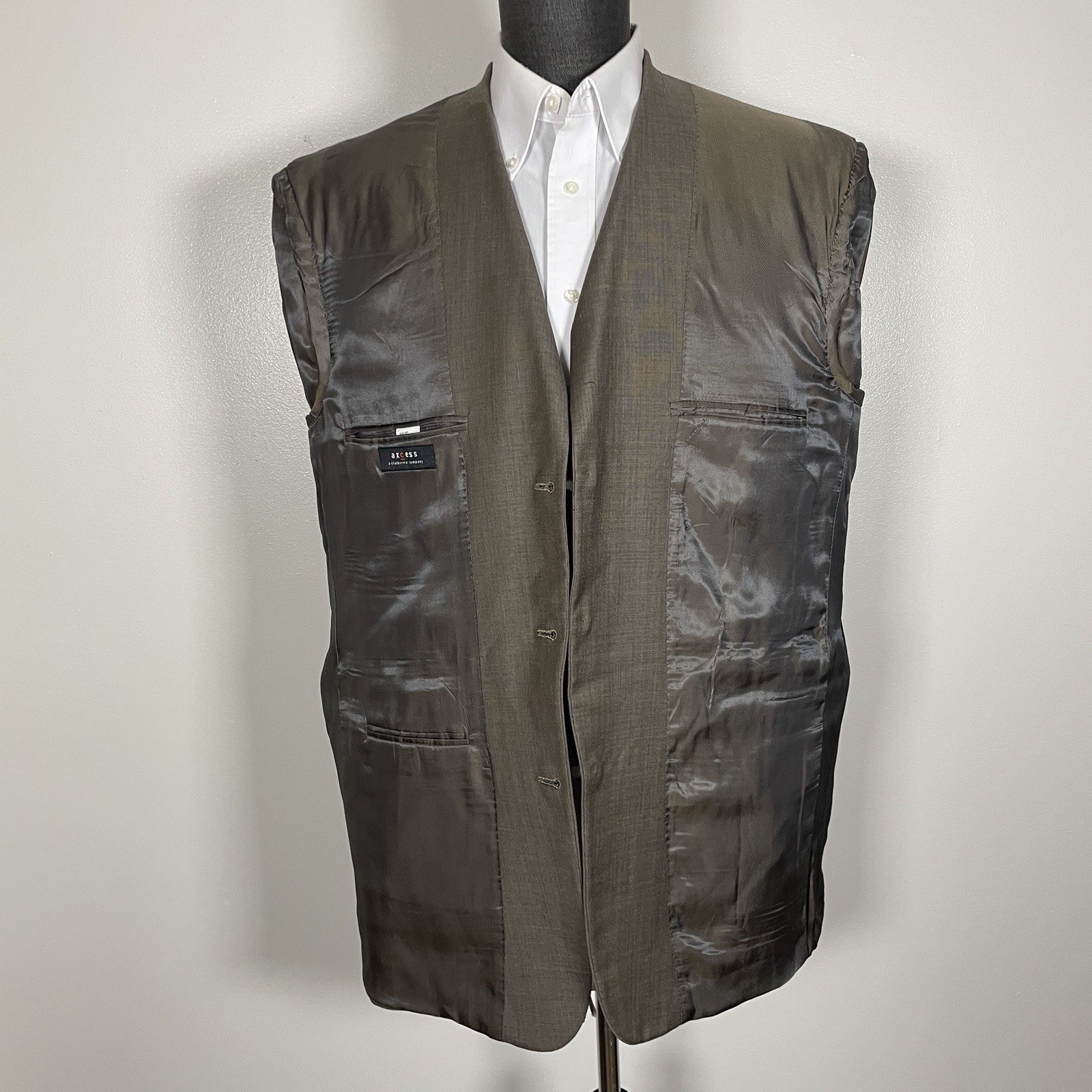Axcess Sport Coat Mens 46R Brown Solid Polyester Wool Three Buttons