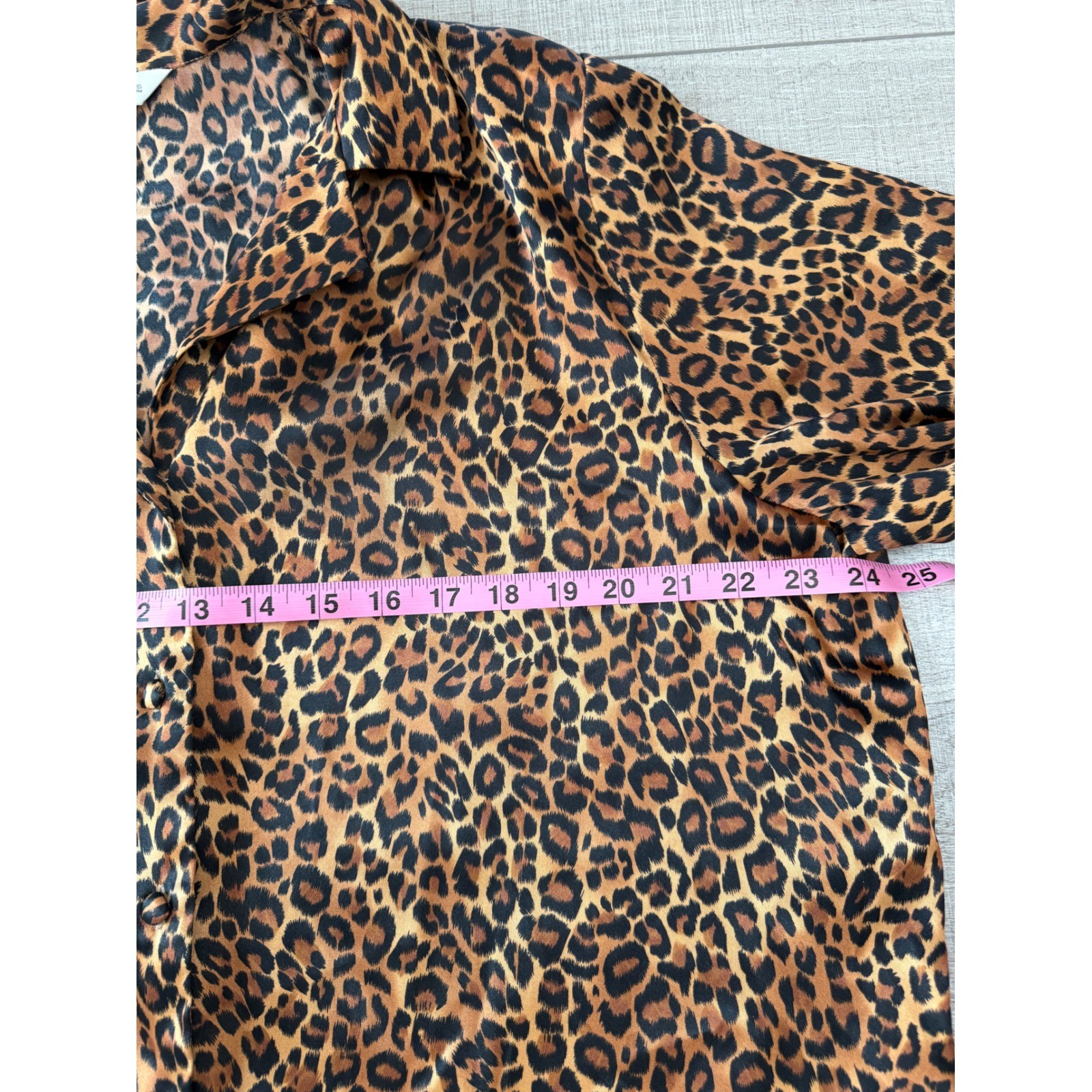 Leopard print satin button up blouse oversized XL