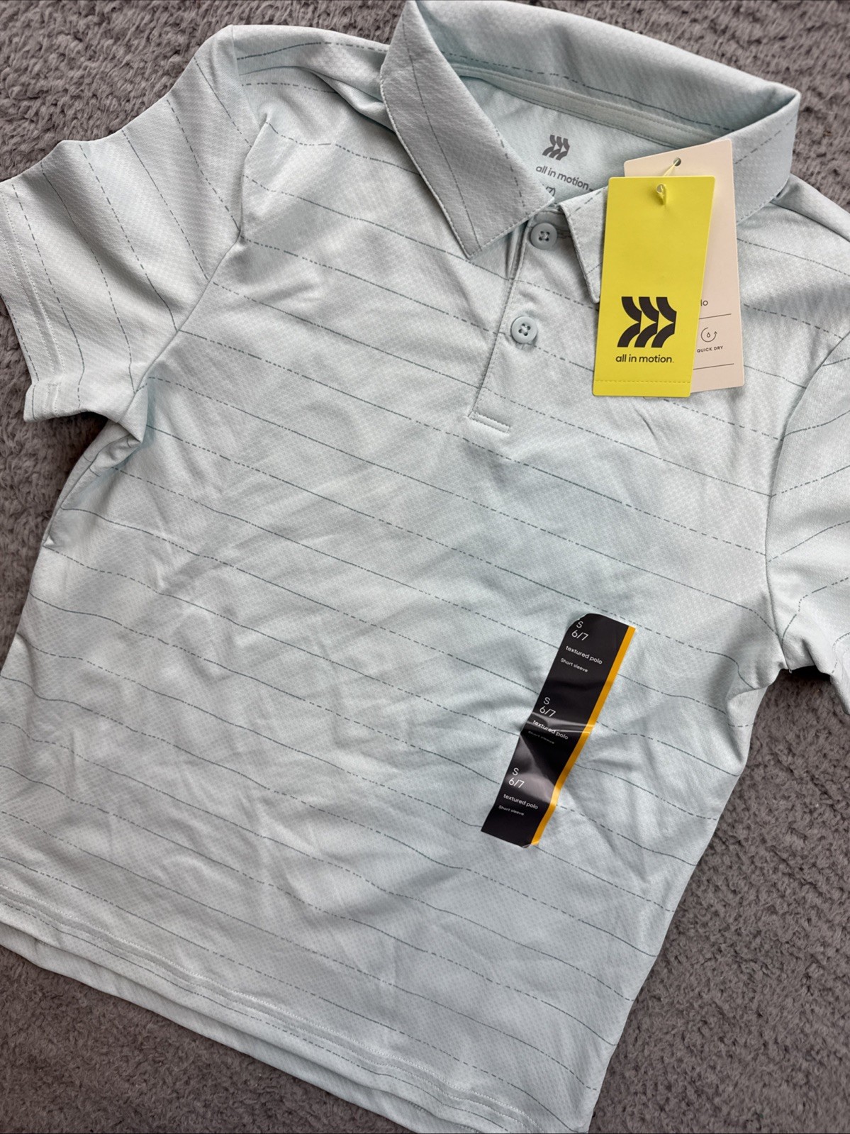 All in Motion Shirt Boys Small 6/7 Textured Short Sleeve Polo Light Blue