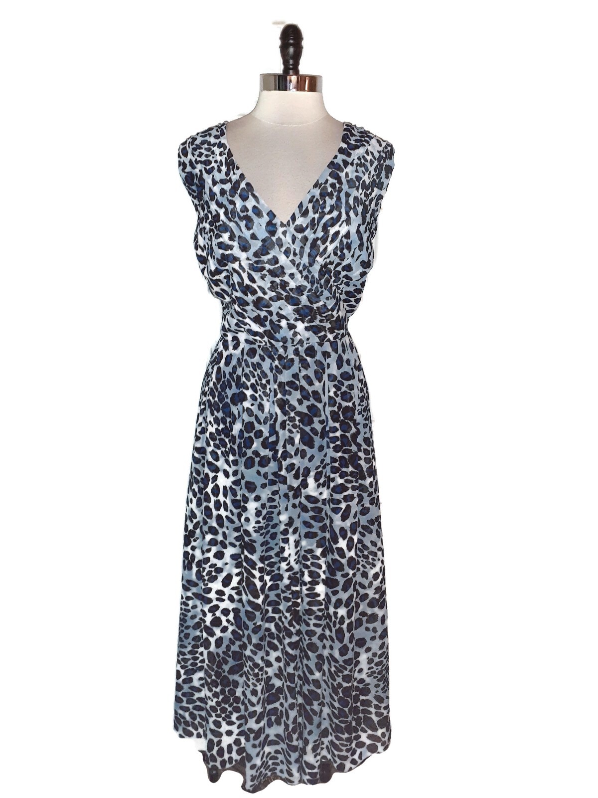JESSICA LONDON Plus Size 20W A-Line Dress Blue Black White Leopard Animal Print