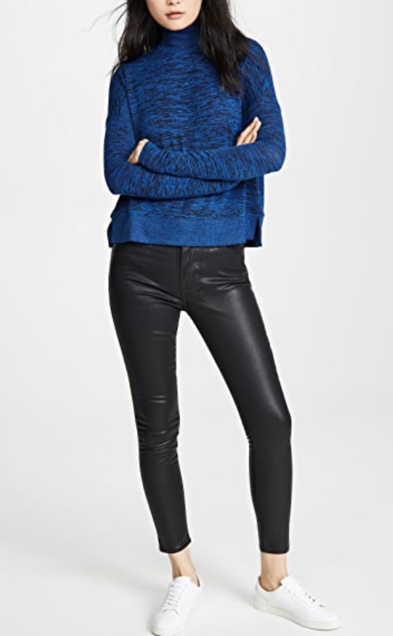 RAG & BONE JEAN WOMEN’S BLUE MARLED LONG SLEEVE SOFT JANE TURTLENECK TOP Sz M