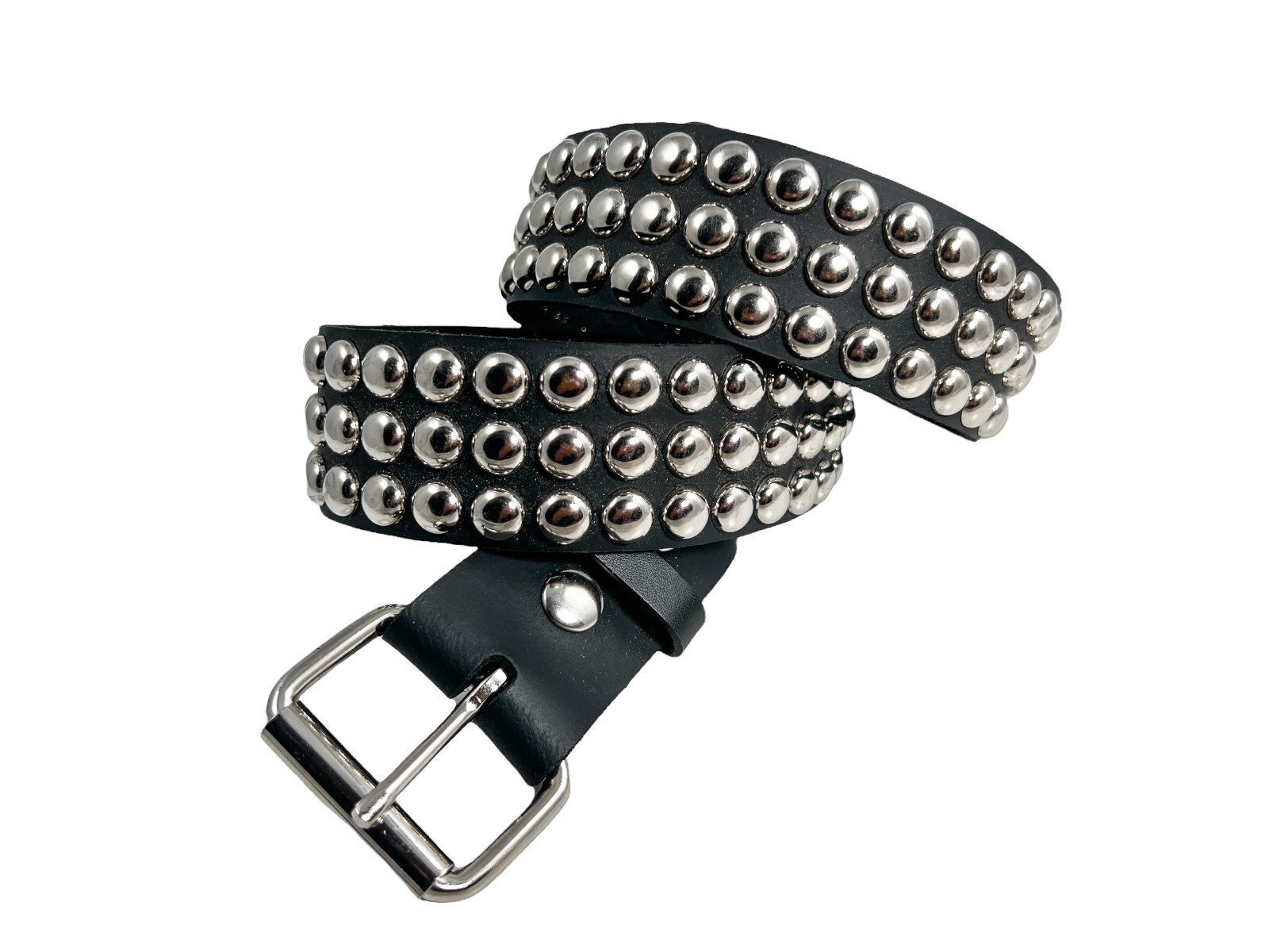 Large Round Stud Belt Genuine Leather Three Row Rock Goth Sid Vicious Punk 70’s