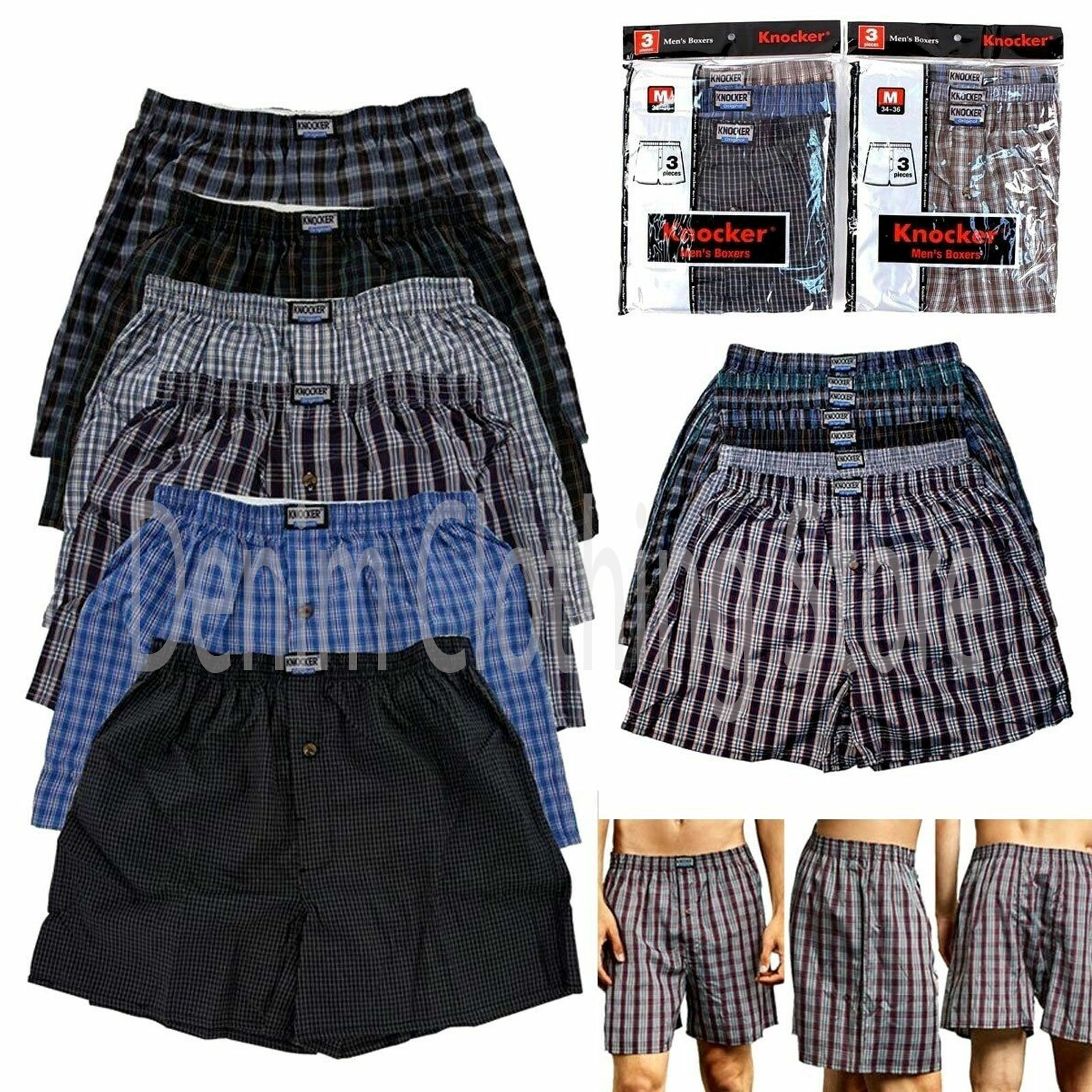Men’s Knocker Boxer Trunk Plaid Shorts Underwear Cotton Briefs 3 6 12 Lot S-3XL