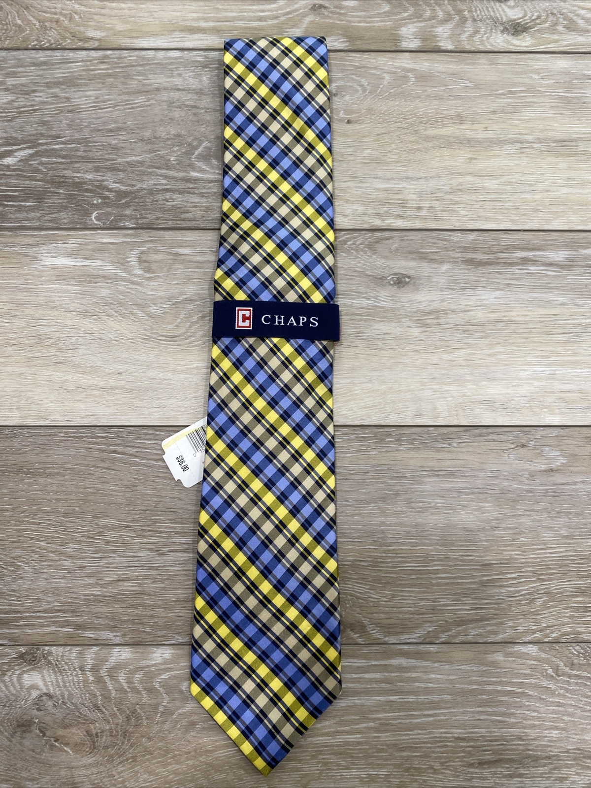 NWT Chaps Blue Black Brown & Yellow Plaid Pattern 100% Silk #735B