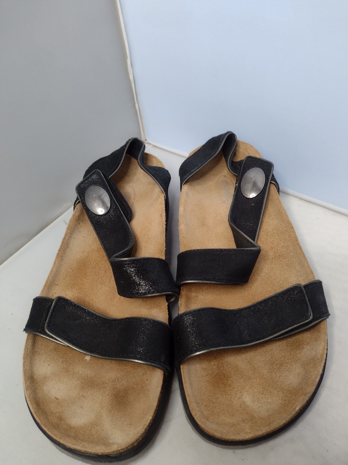 Aetrex Womens Carly Sandals 7.5-8 Black Cork Comfort Arch Support H