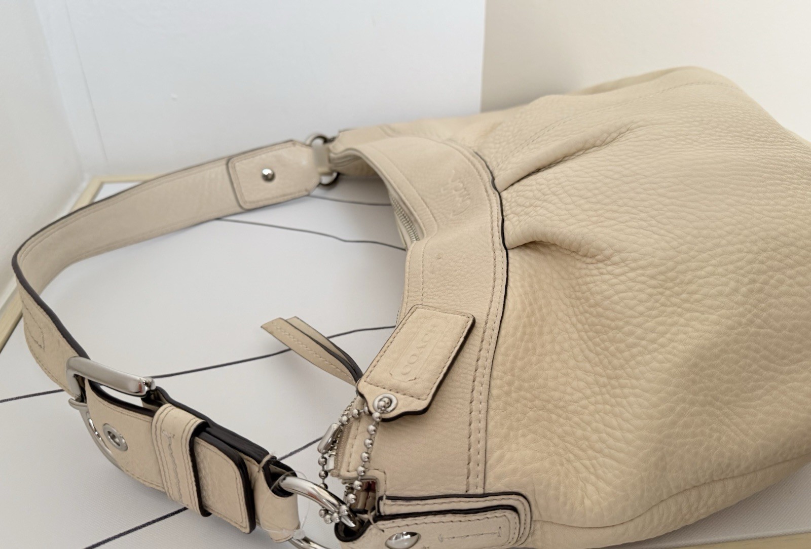 Coach Cream Pebbled Leather Large Hobo Handbag B1077-F13731