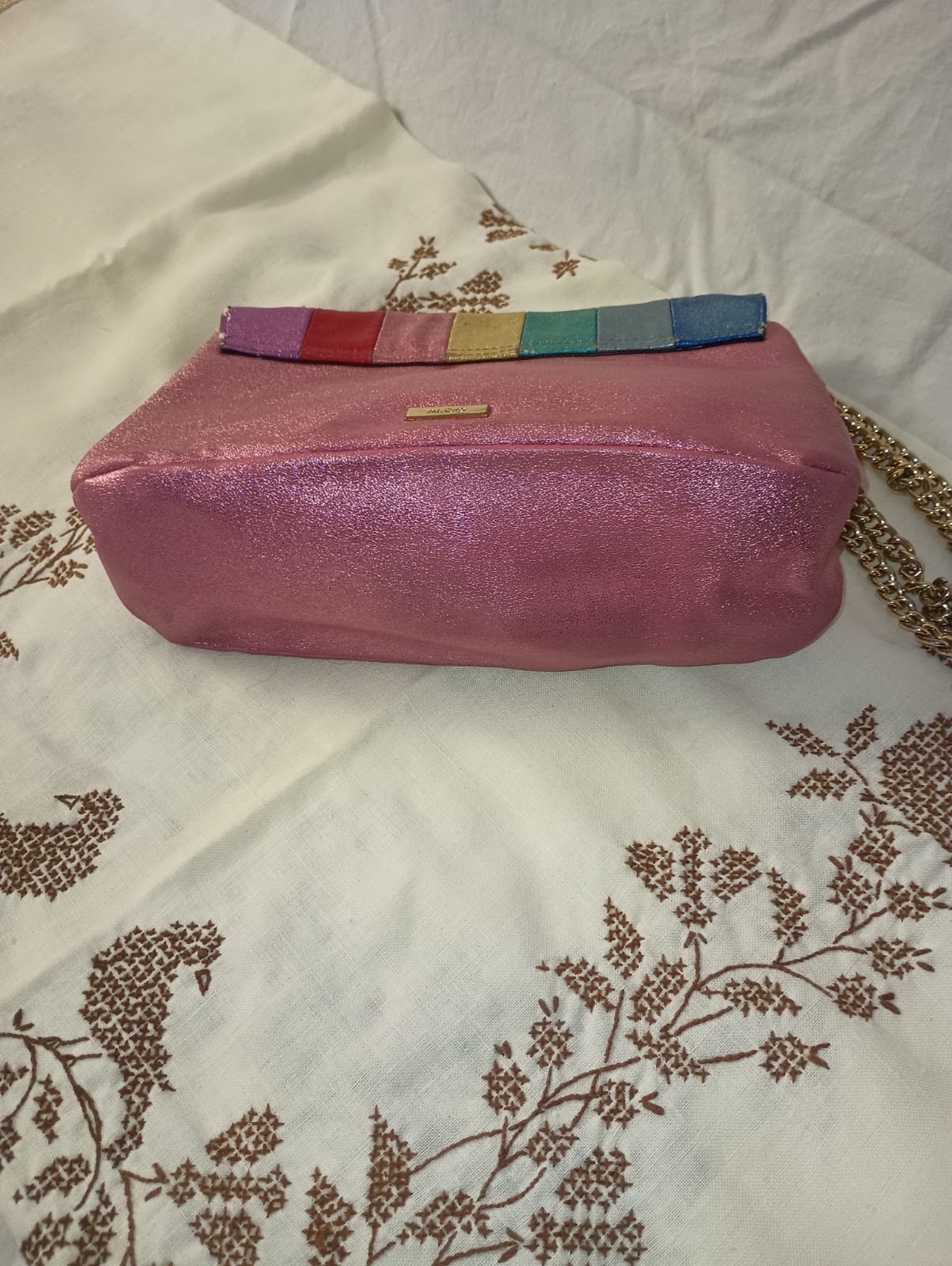 ALDO Metallic Pink Rainbow Colorblock Shoulder Bag Gold Chain Strap Clasp