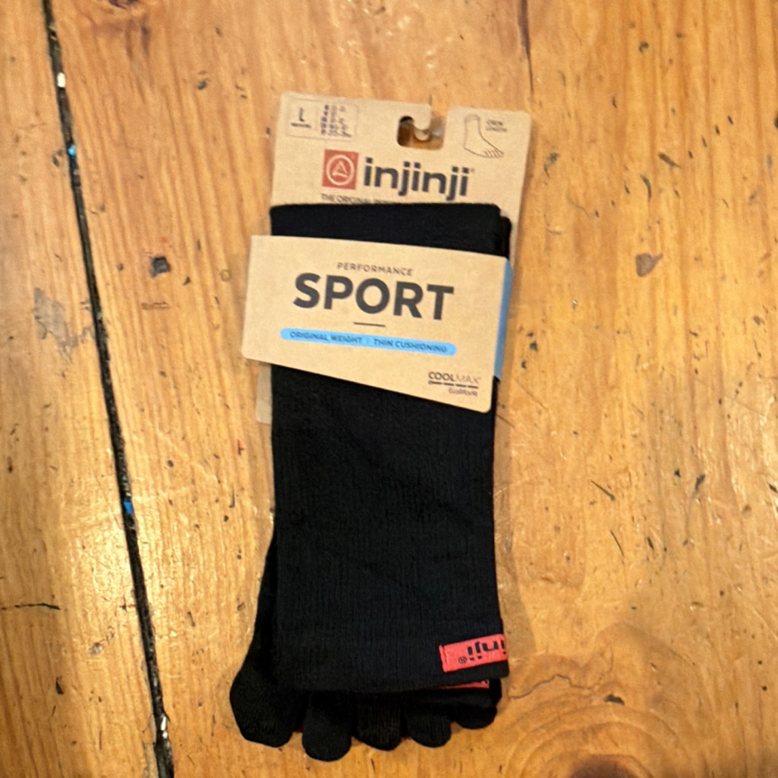 Injinji Performance Sport Toe Socks Mid-Calf Black Size L Athletic