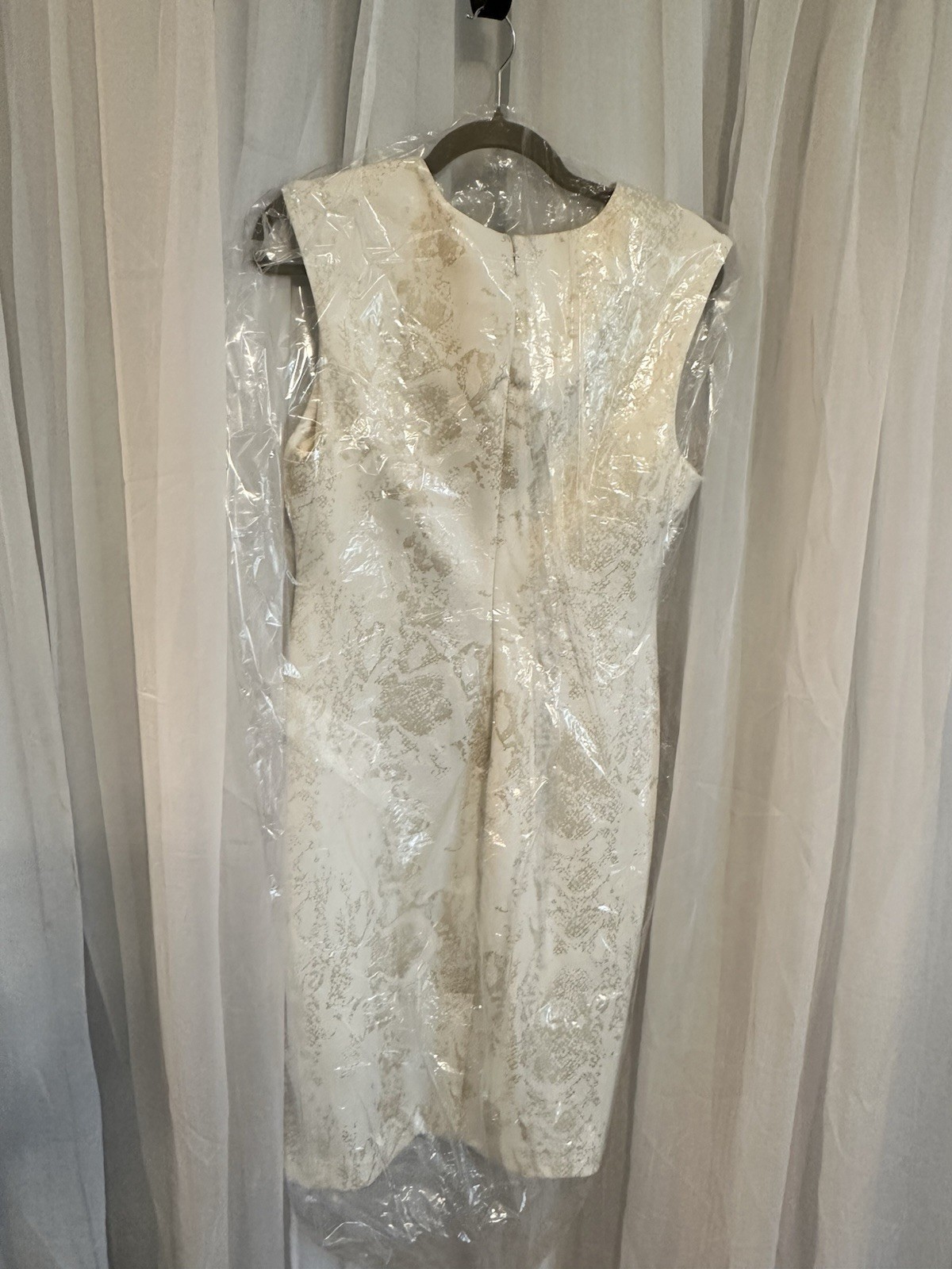 Philosophy Cream Brocade Midi Dress With Abstract Gold Metallic Design