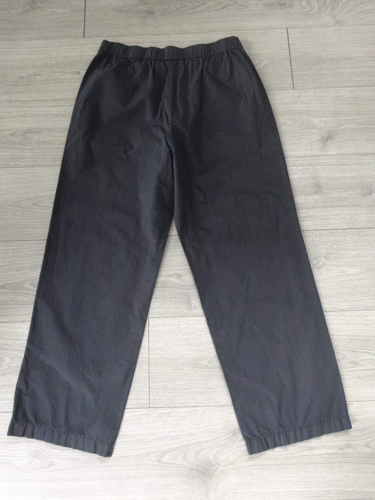 M&S MARKS & SPENCER BLACK COTTON PULL ON STRAIGHT TROUSERS UK SIZE 18 REG