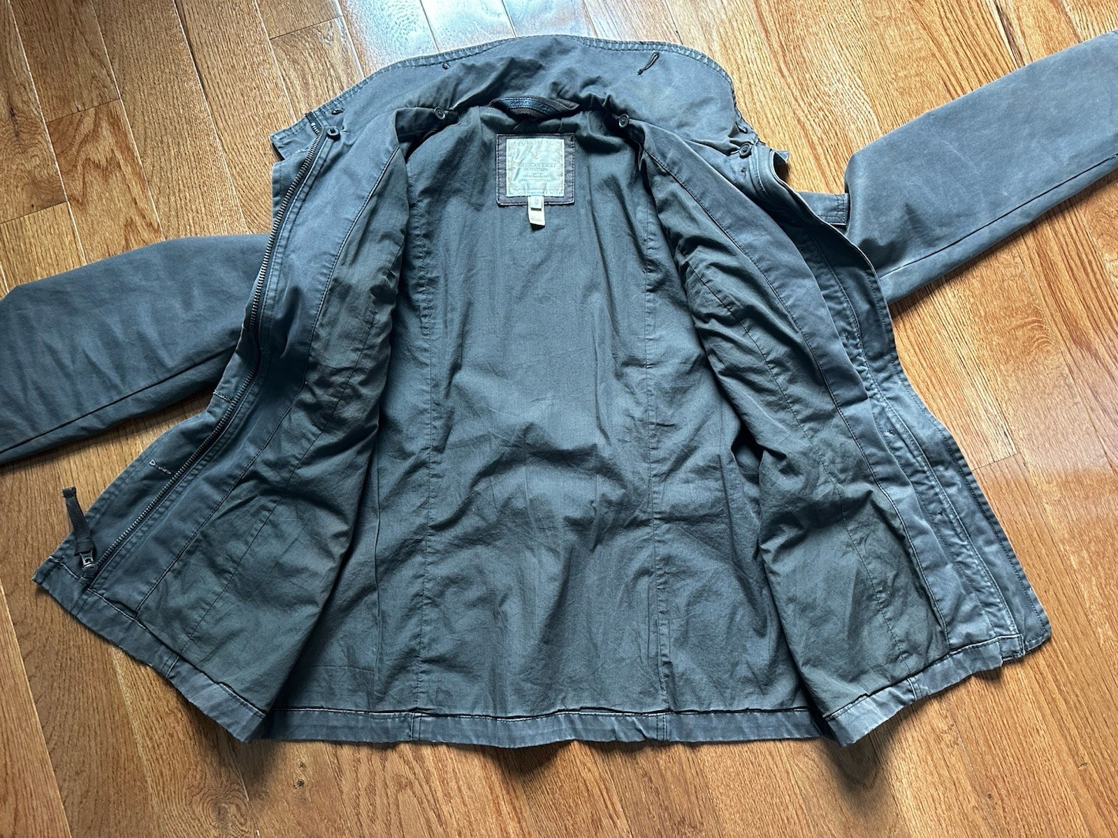 Women’s – American Eagle Gray Field Jacket L Button Zip Pockets Military