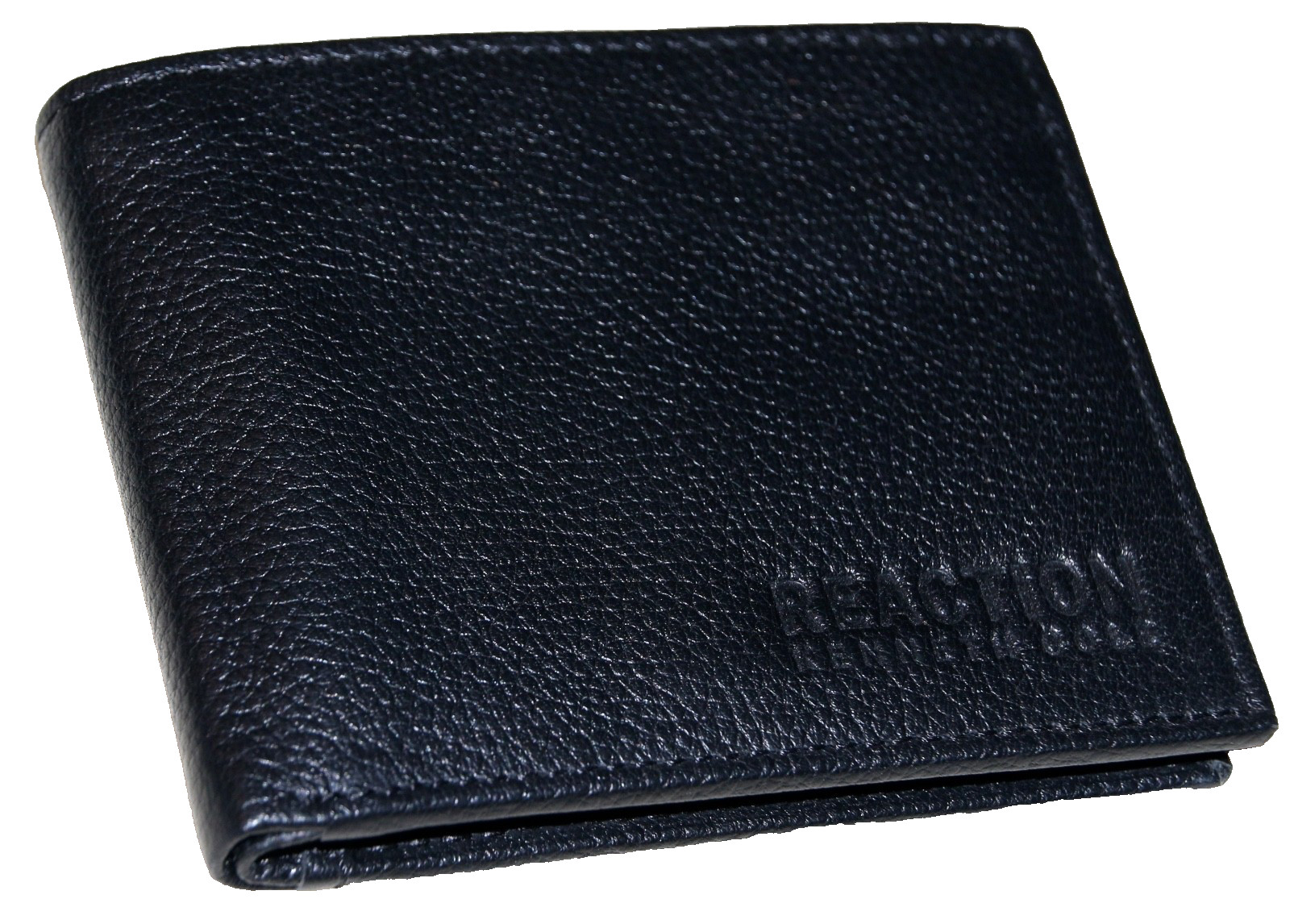 New Men’s Kenneth Cole Reaction Leather Bifold Wallet w/ID + 8 Card Slots, Black