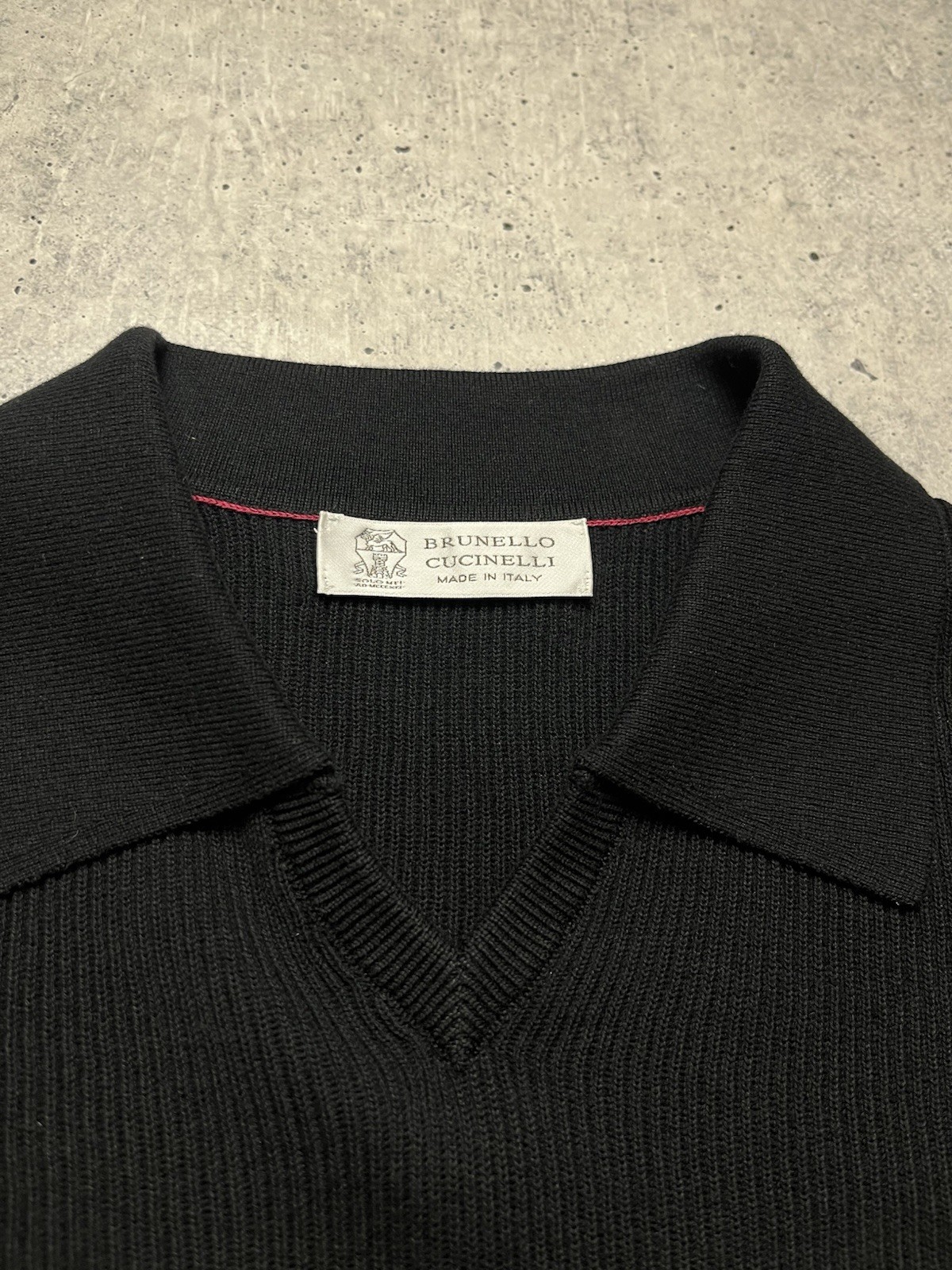 Men’s s Brunello Cucinelli Cotton Rib Knit Polo Black Size 50 M/L