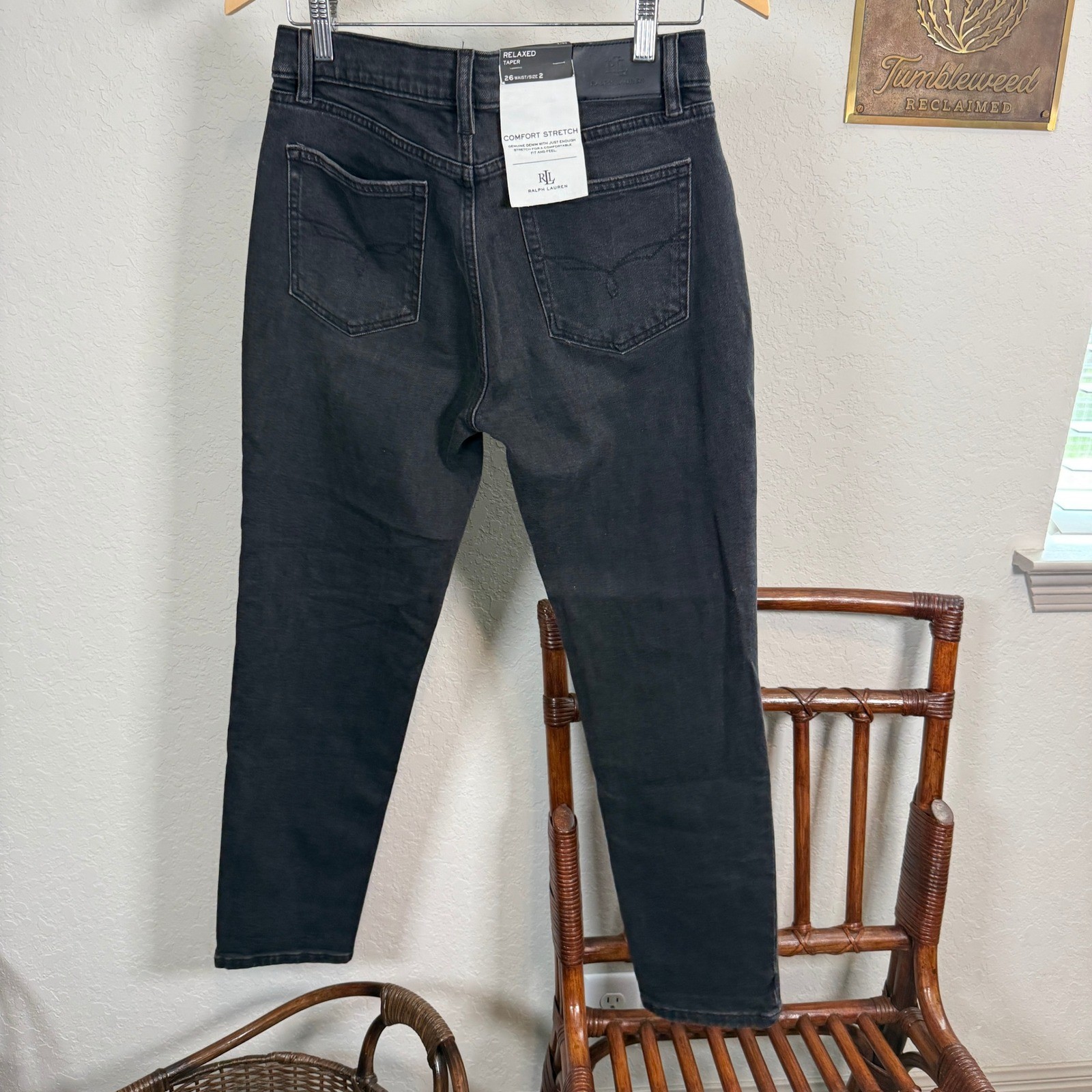 Lauren Ralph Lauren Relaxed Taper Jeans Black Comfort Stretch Size 2 26W NEW
