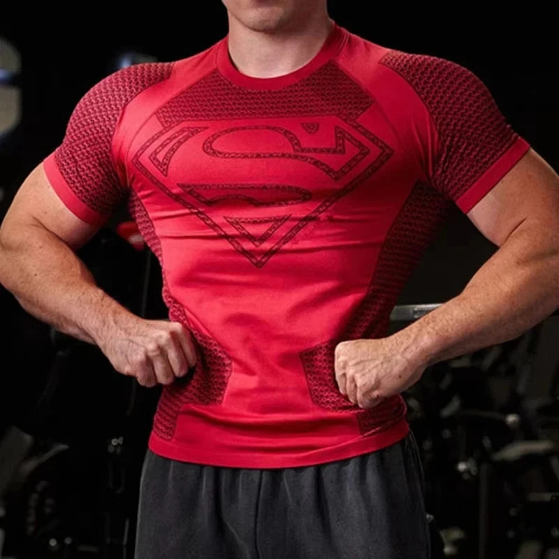 Super Man High Elastic Quick Dry Sports T-Shirt Tight Workout Breathable Summer