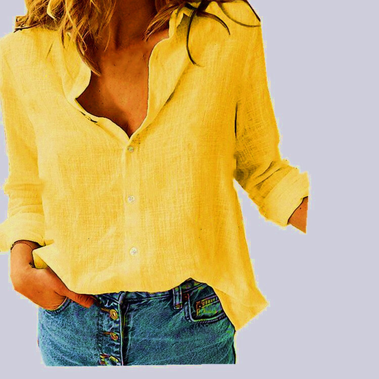Women’s Long Sleeve Cotton Linen Shirt Elegant Casual Button Down Blouse Tops
