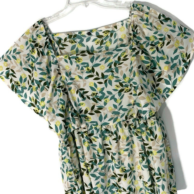 Women’s Floral Peplum Blouse 1XL Square Neck Flutter Sleeve Top Cottagecore Boho