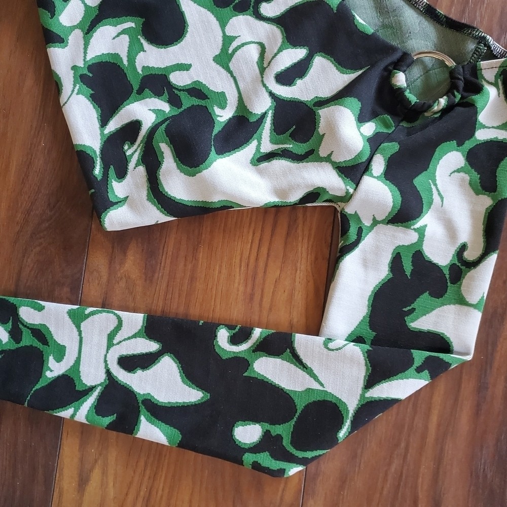Green and Black Fancy Crop Top. One Arm Long Sleeve. Gorgeous!