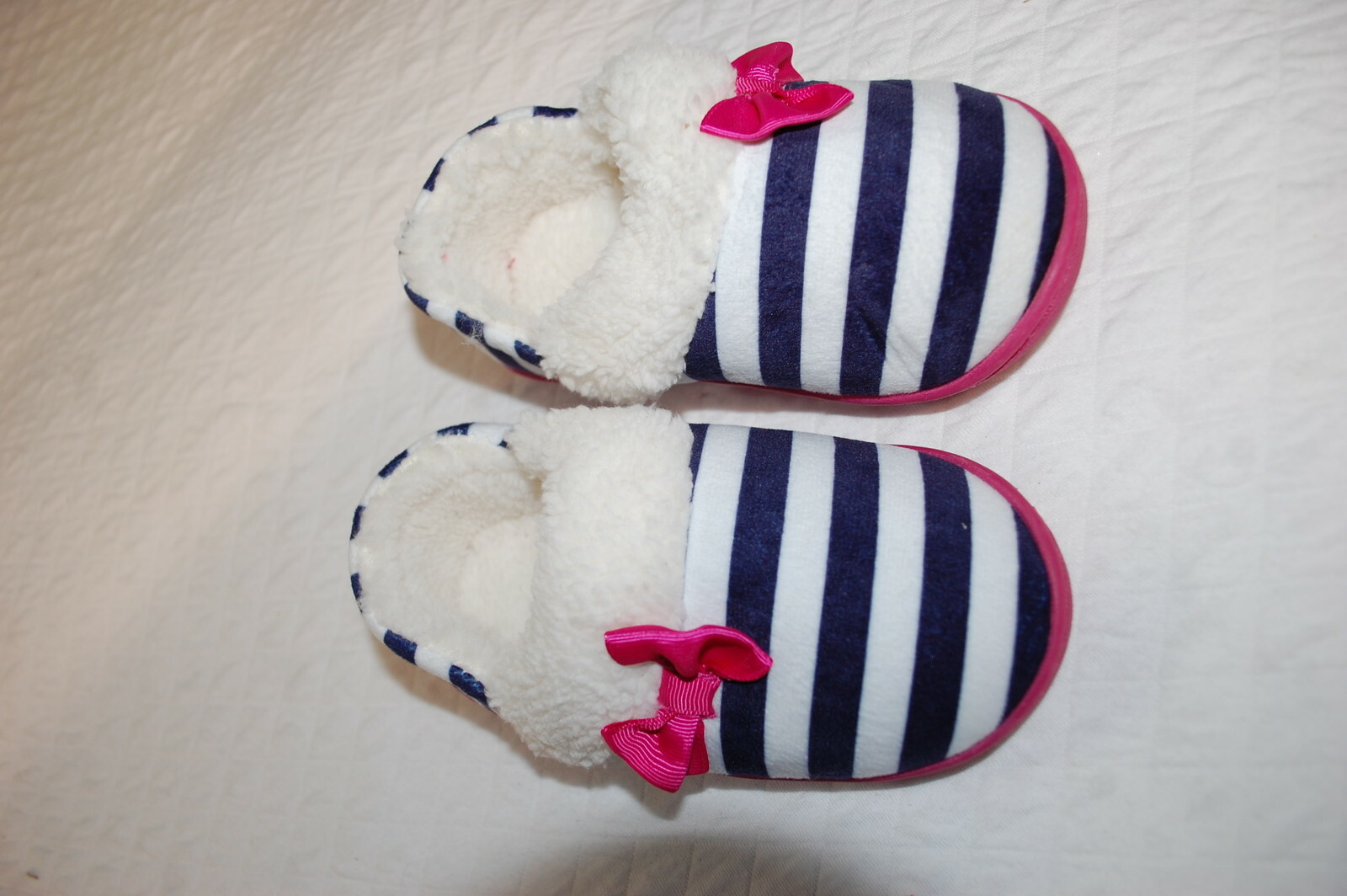 Toddler Girls Slippers BLUE WHITE STRIPE PINK BOW Size 5-6 7-8 9-10 11-12 13-1