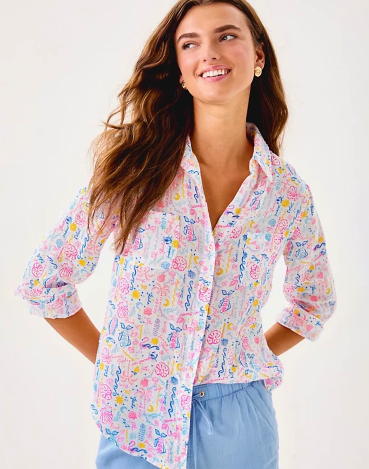 Lilly Pulitzer NWT Sea View Button Down Top Summer Serenade Size L,XL,XXL
