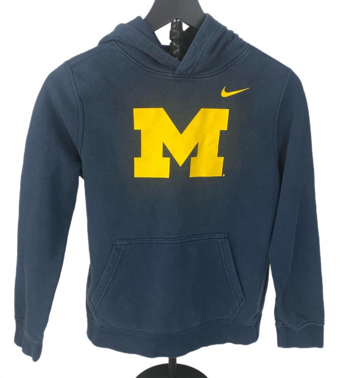 Nike Michigan Wolverines NCAA Hoodie Boys Large Navy Yellow M Logo Pullover