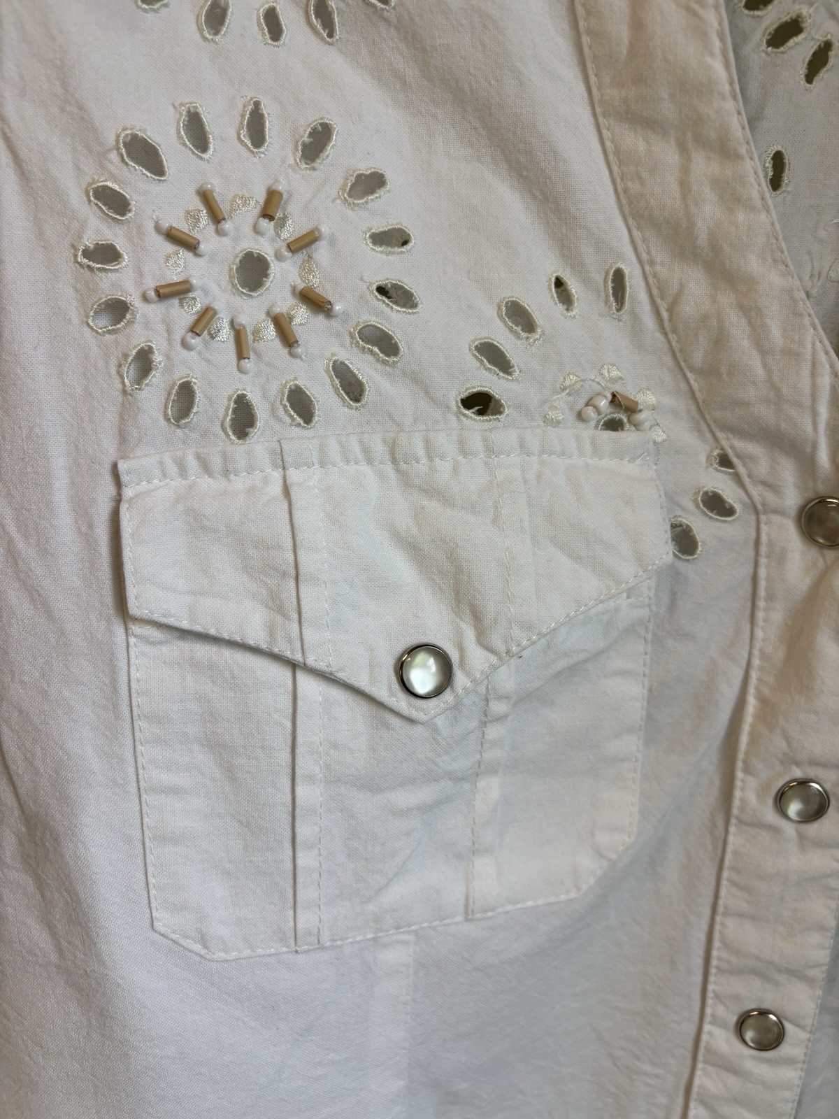 Vintage Basil & Maude White Eyelet Embroidered Button Front Shirt, M, Y2K Boho