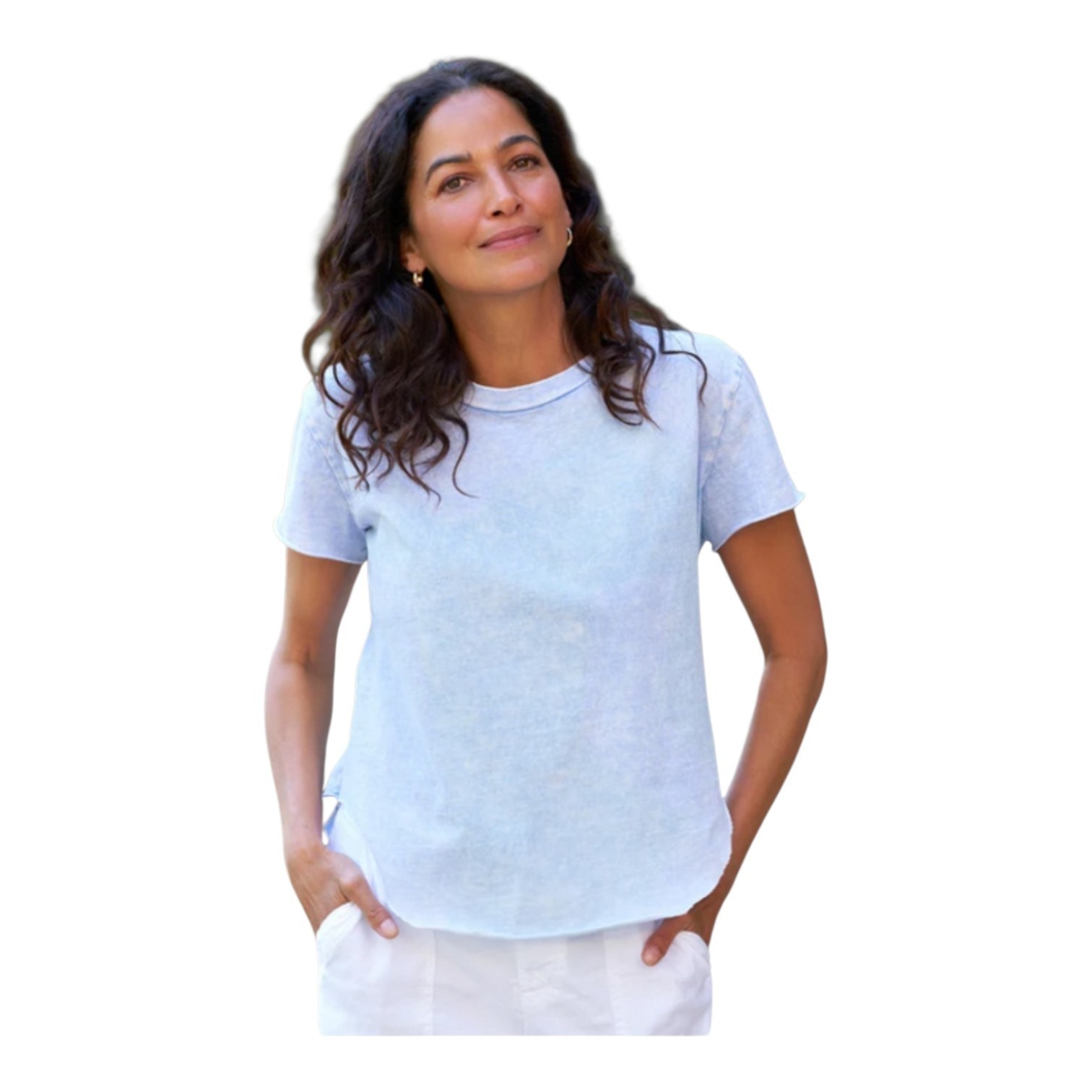 Frank & Eileen Womens Mineral Blue Short Sleeve Perfect Theo Tee Shirt Medium