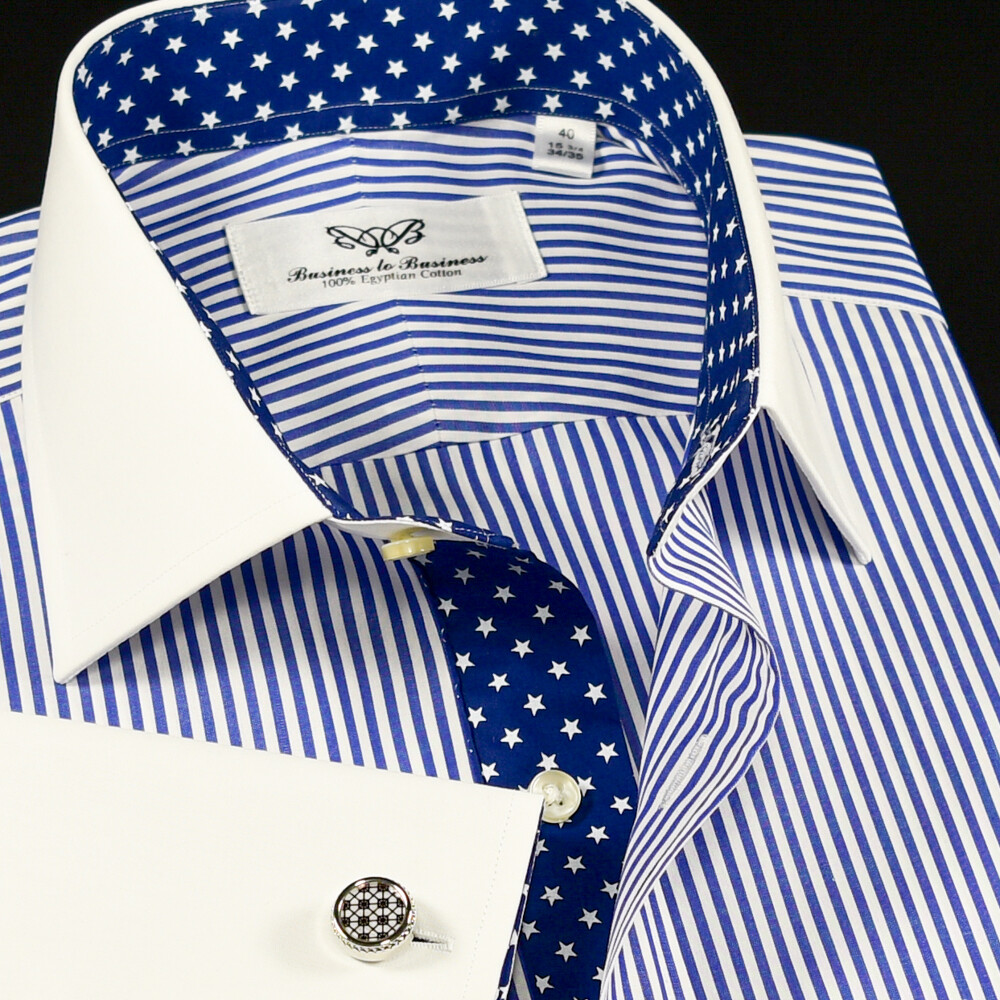 Blue Winchester Stripe Unique Designed Stars Inner Lining Business Shirt Smart