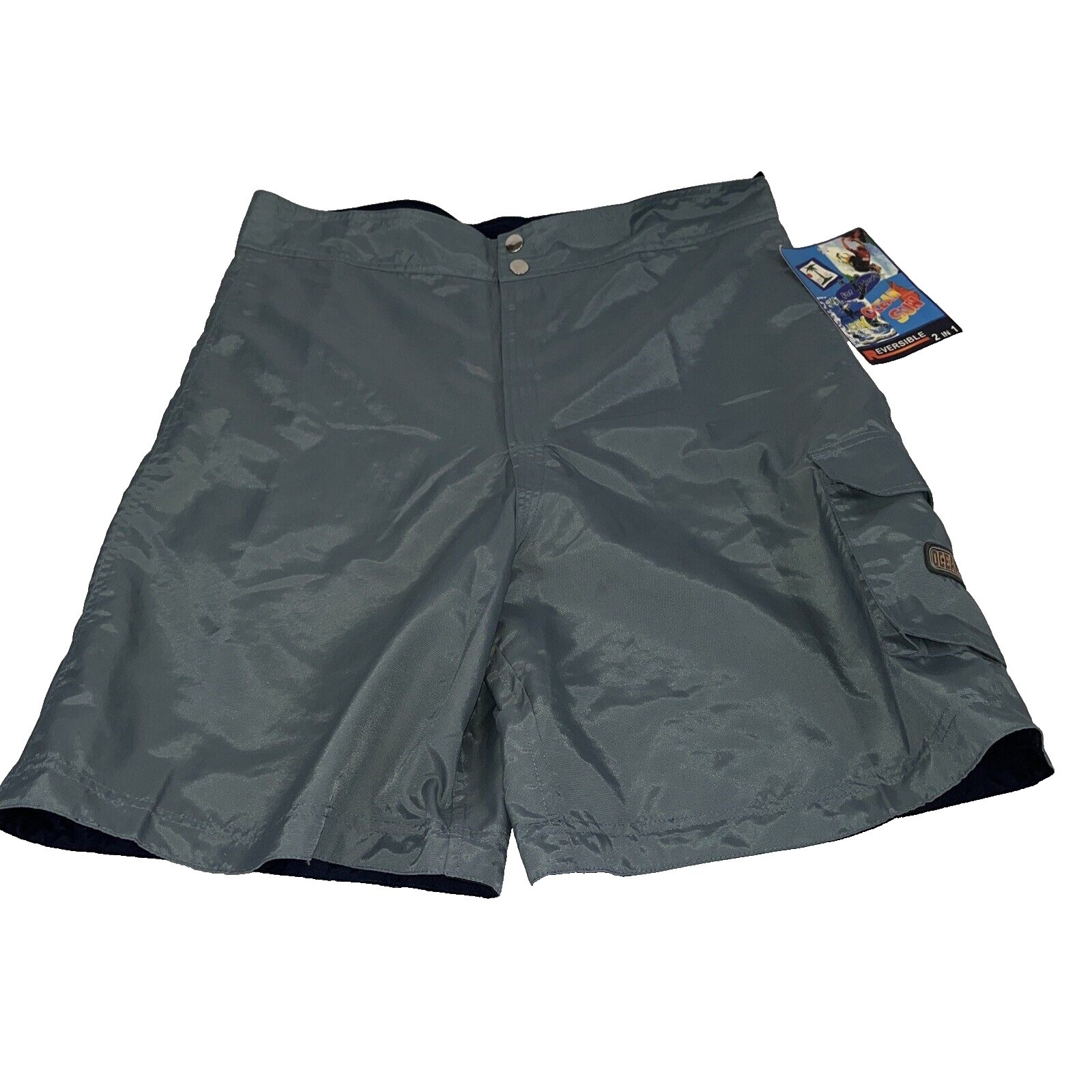 Board Shorts Reversible XL Tropical Flowers on Black other side Green surf beach