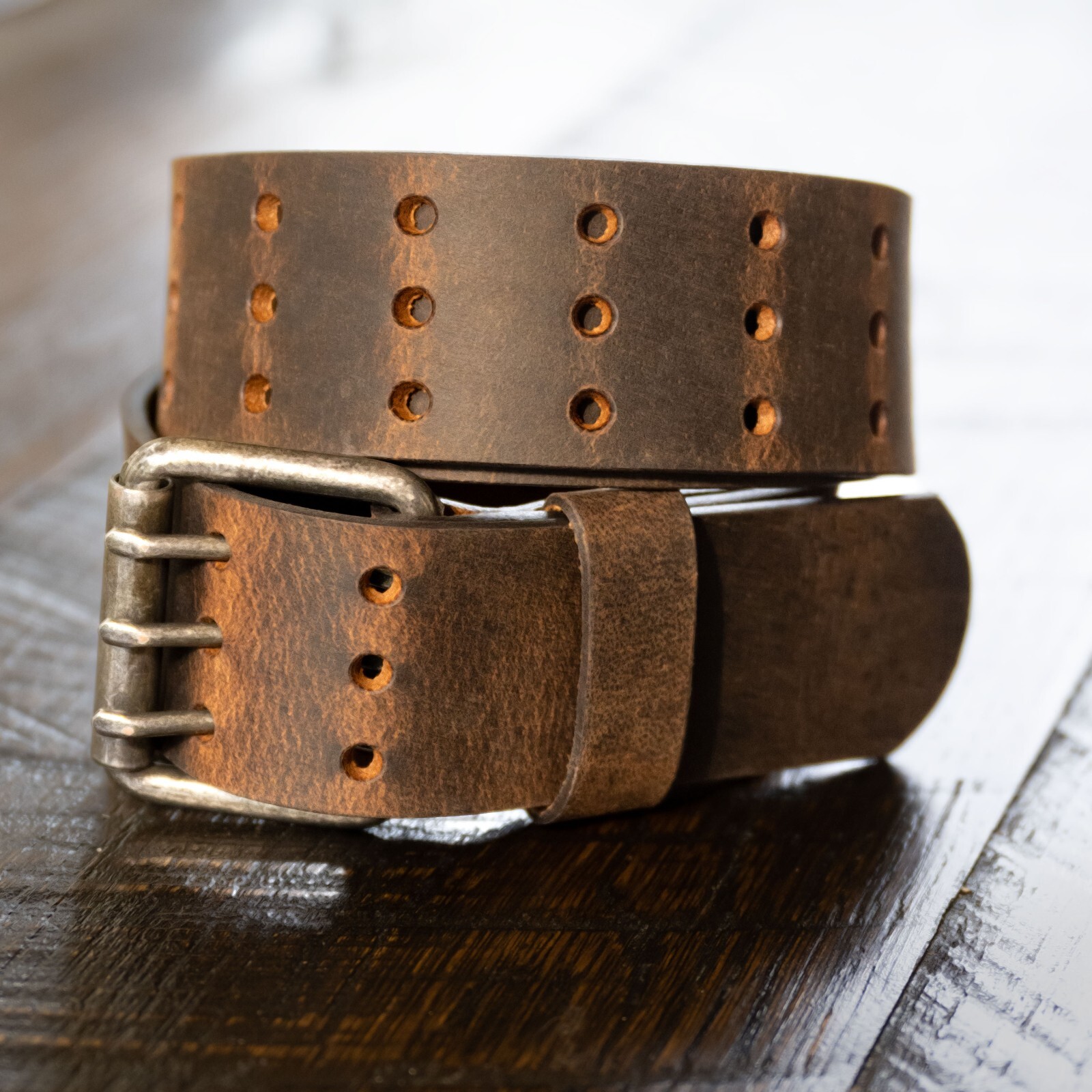 Full Grain Buffalo Leather 3-Hole Jeans Belt – Crazy Horse Brown – Made in USA