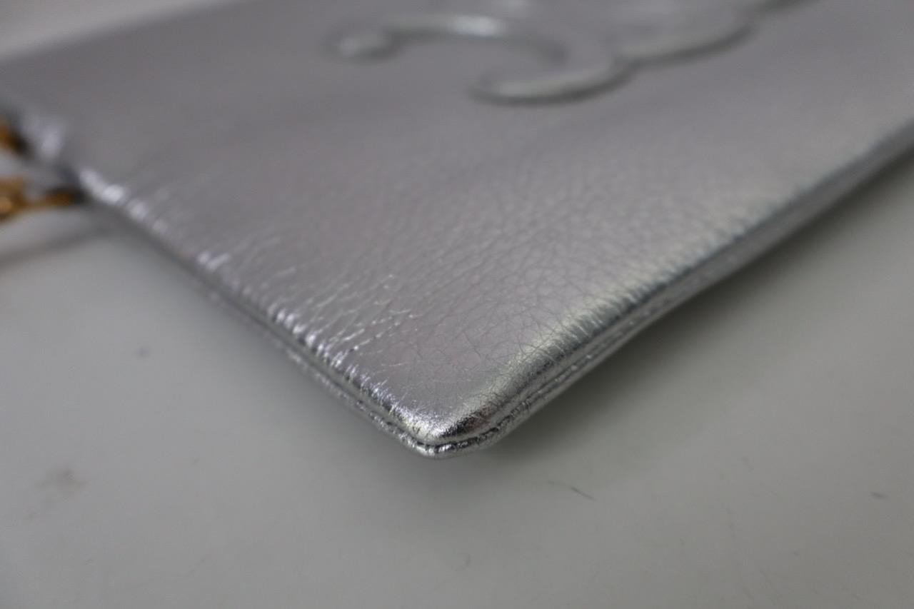 NIB CELINE Silver Leather Pouch/Wristlet Clutch Bag