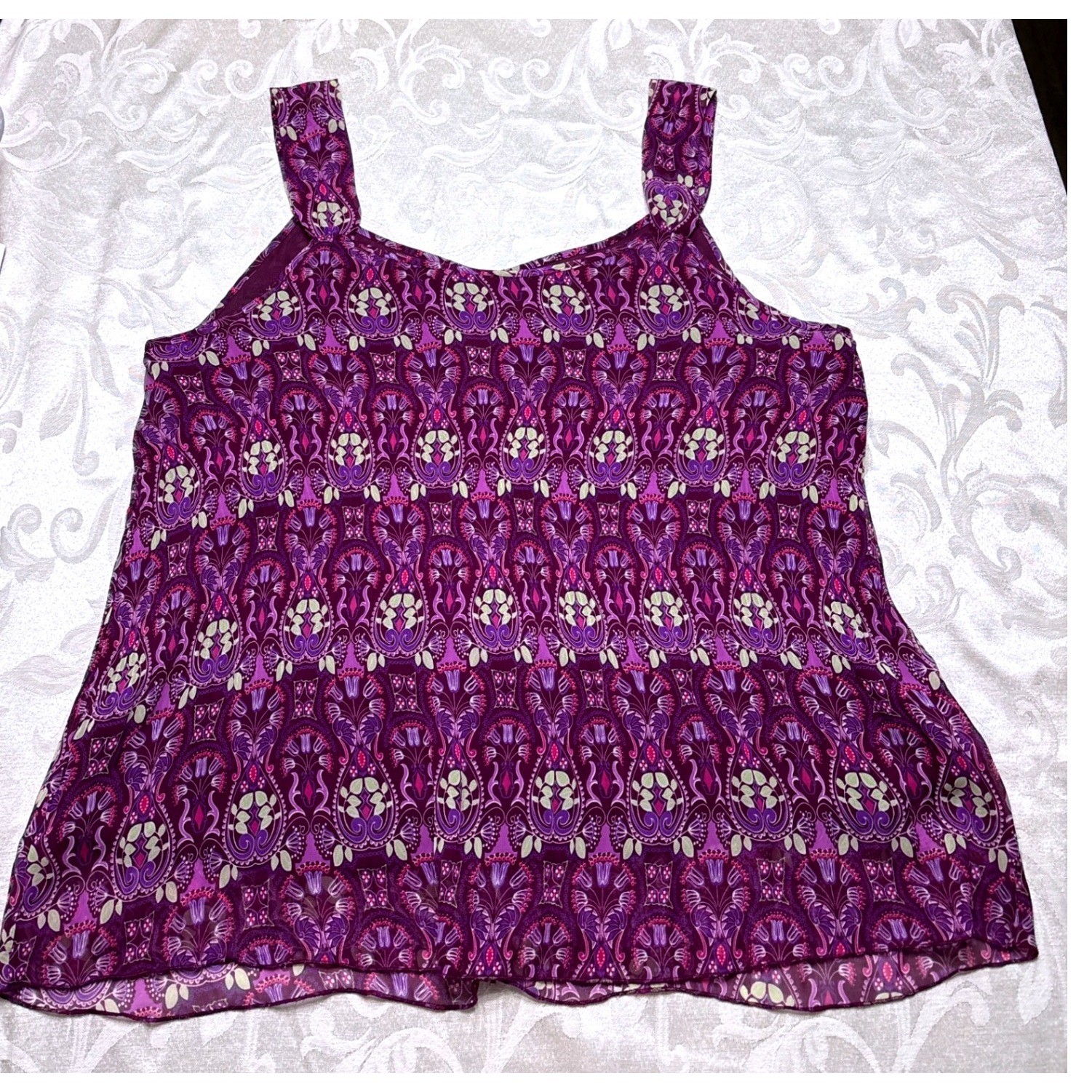 Avenue Womens Purple Medallion Button Front Tank Top Blouse Plus Size 14/16