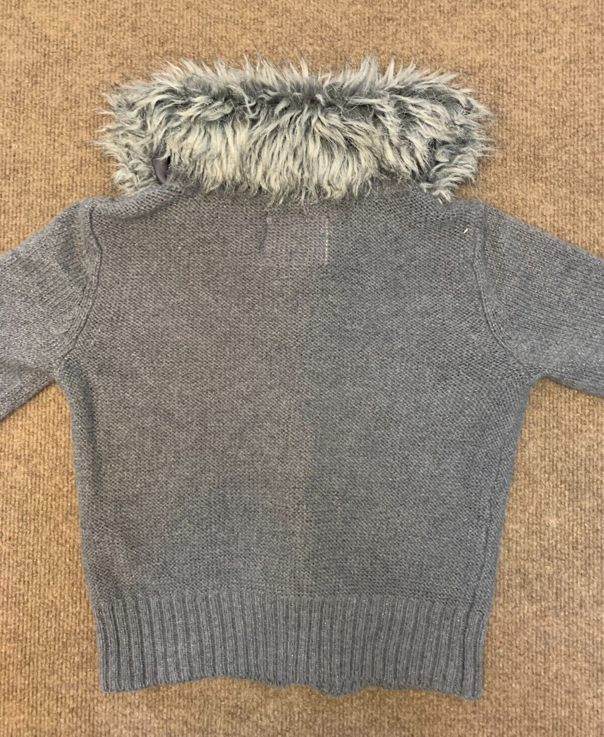 Vintage Justice Sweater Girls 8 Cardigan Fur Collar Cable Knit Toggle Button Y2K