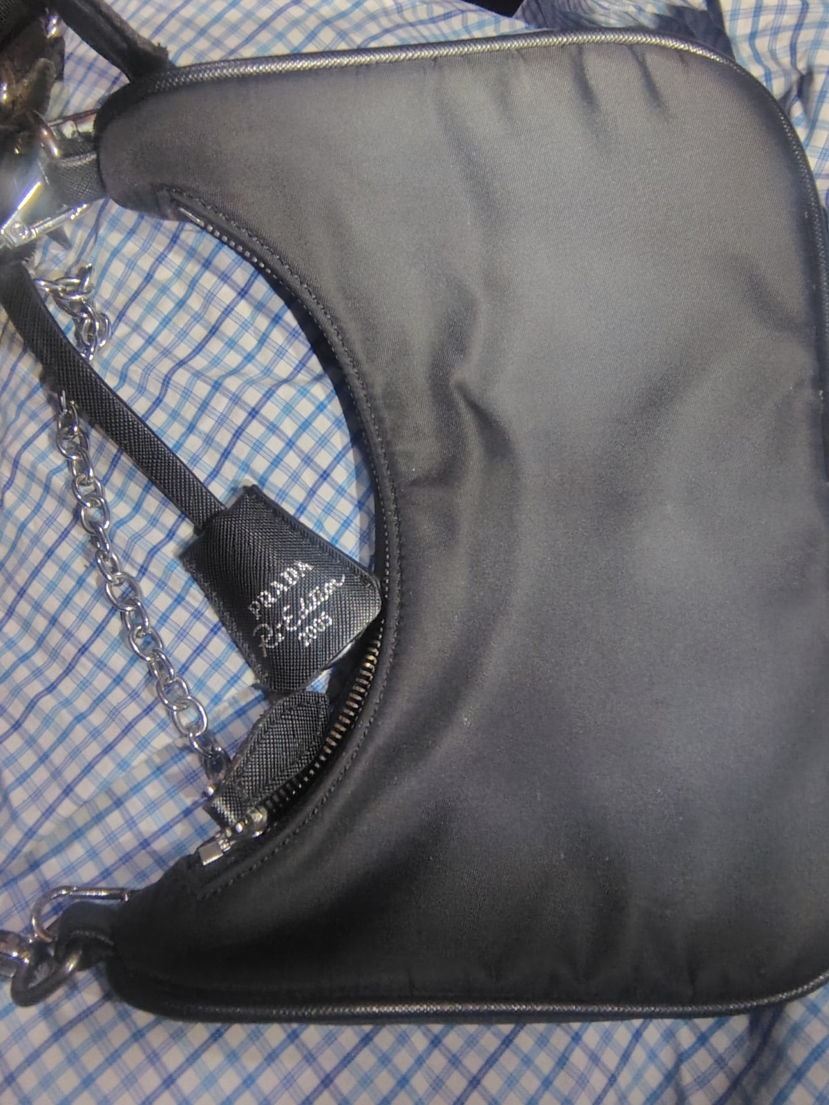 Prada Re-Edition 2005 Re-Nylon Shoulder Bag Black with Chain Strap